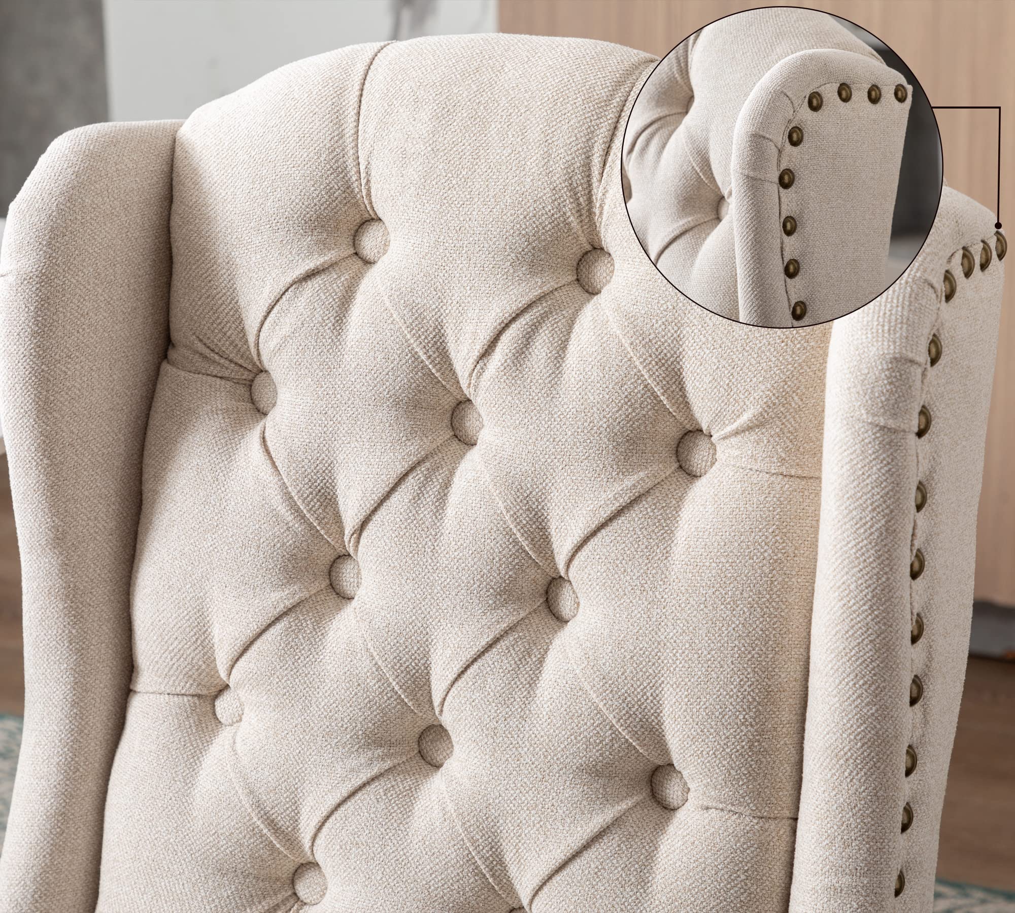Farmhouse Upholstered Dining Chairs Set of 2 - Cream Tufted Fabric Accent Chairs with Wooden Legs for Kitchen, Dining Room, Living Room & Bedroom - Perfect for Farmhouse Decor, Family Gatherings and Cozy Home Dining