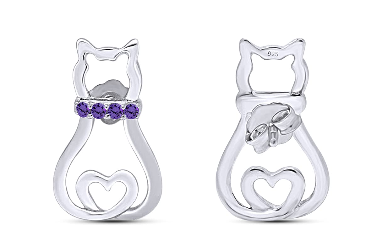 14K Gold Over Sterling Silver Cat Stud Earrings for Women - Elegant Pet Lover Jewelry for Casual Wear & Gifts