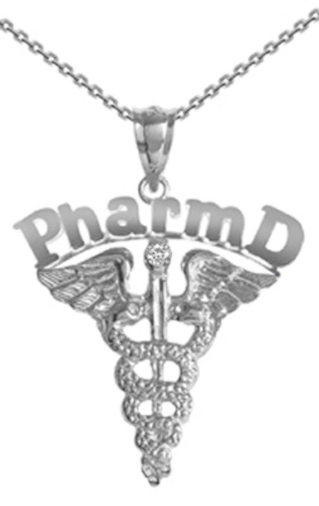 PharmD Charm Necklace for Pharmacists - Silver Diamond Pendant Jewelry Gift for Graduation, Appreciation & Professional Pride