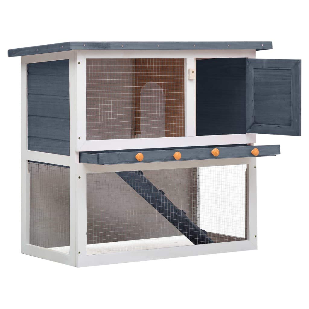 2-Tier Rabbit Hutch with Pull-Out Tray & Ramp - Outdoor Wooden Chicken Coop for Bunnies, Hens, Guinea Pigs & Small Animals - 35.4