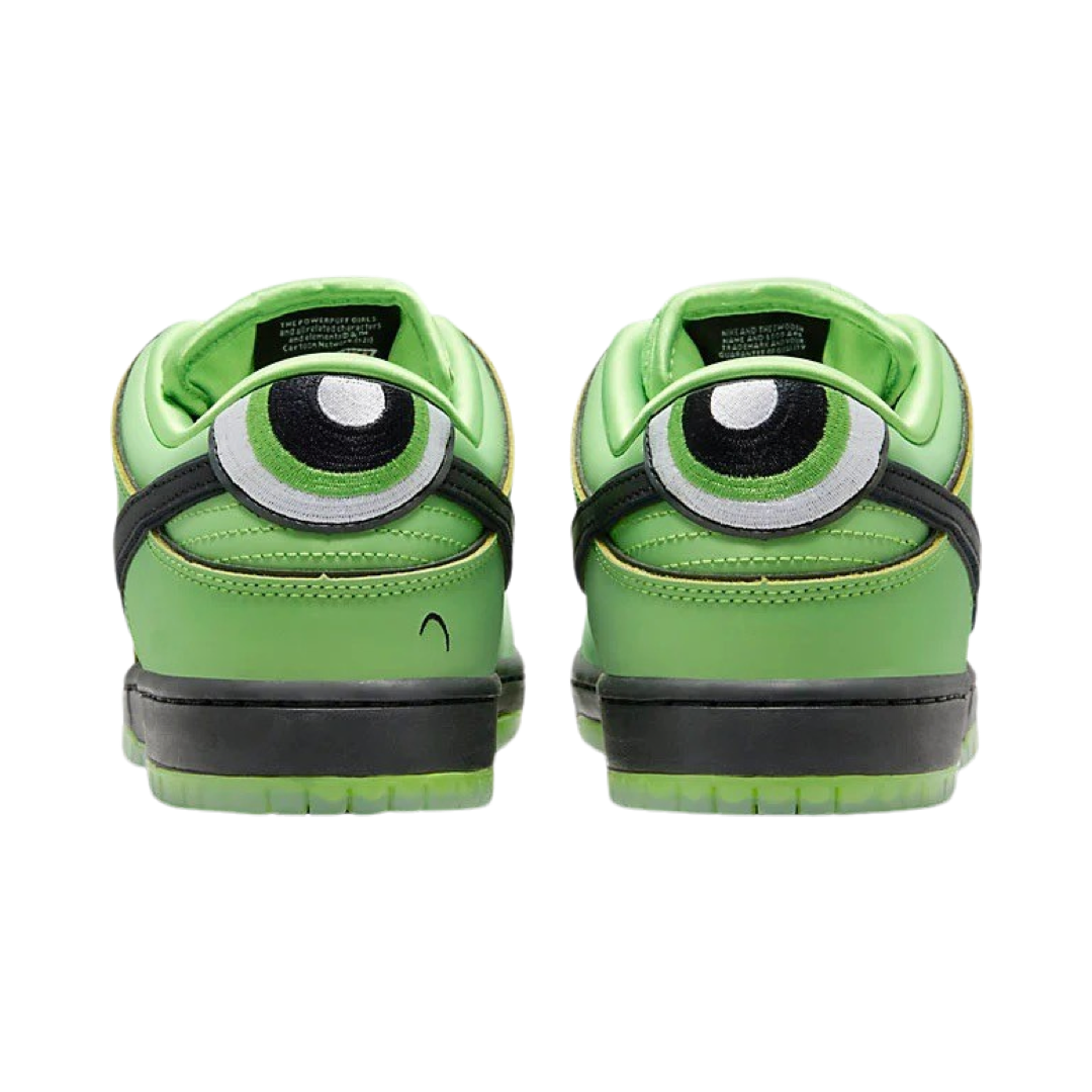 Nike SB Dunk Low Pro QS Powerpuff Girls Buttercup Sneakers - Mean Green, Black Lotus & Pink Colorway - Perfect for Skateboarding, Streetwear & Cartoon Fans Collection