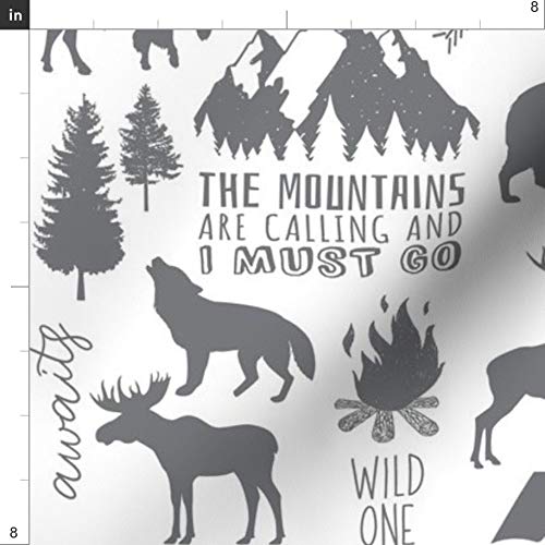 Wild Woodland Gray White Deer Forest Buffalo Gender Neutral Moose Printed Minky Fabric by The Yard - Soft Plush Fabric for Sewing Baby Blankets, Quilt Backing & DIY Projects - Perfect for Nursery Decor, Home Decor & Crafting