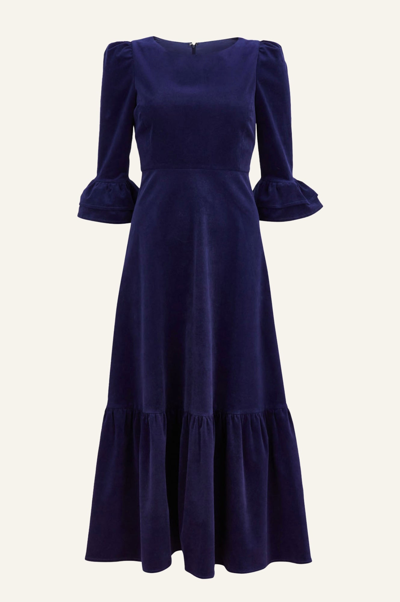 Victoria Round Neck 3/4 Sleeve Stretch Corduroy Dress for Women | Atlantic Blue | Casual Fall Outfit, Office Wear & Date Night Dress