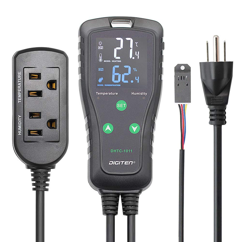 Dual Stage Pre-Wired Electronic Temperature and Humidity Controller - Plug-in Thermostat & Humidistat for Reptile Tanks, Greenhouses, Grow Tents | Precise Climate Control for Pets, Plants & Hydroponics
