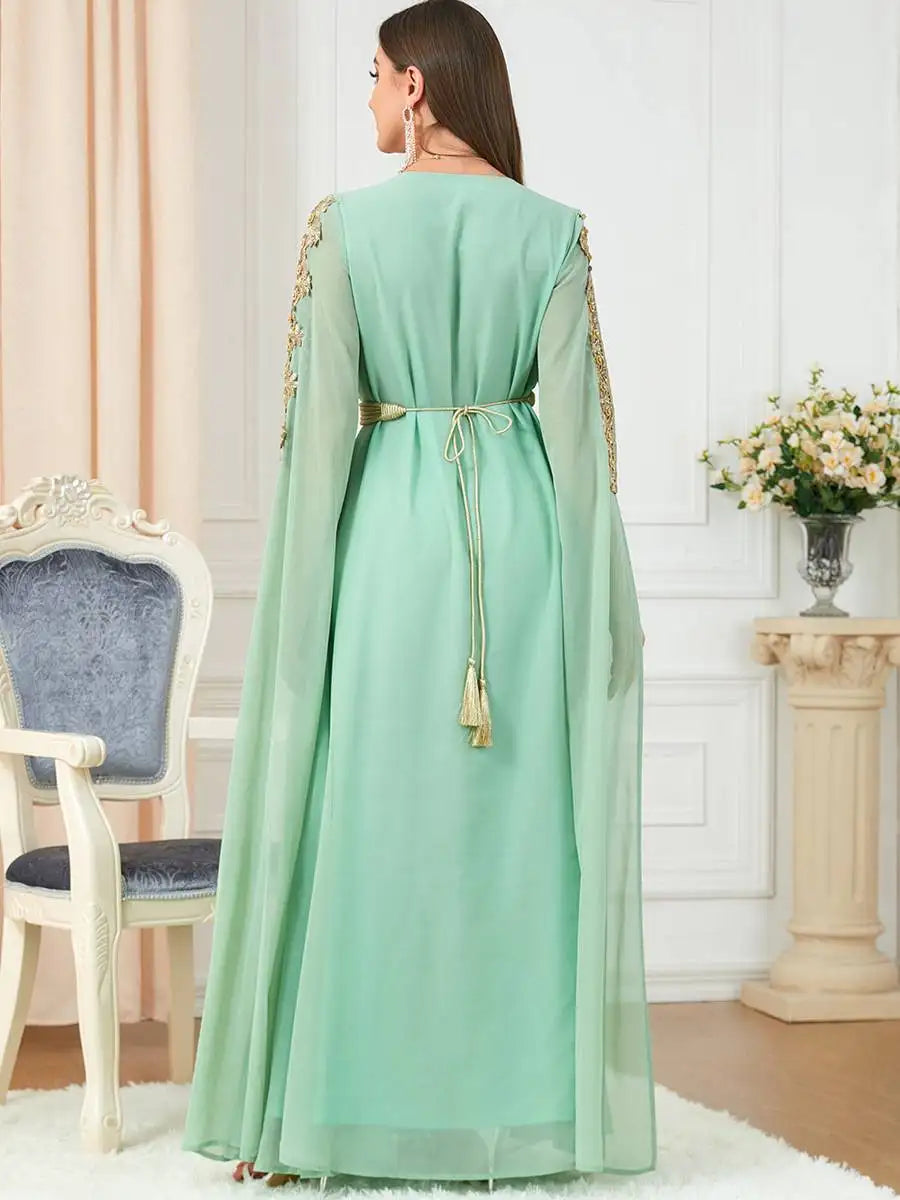 Elegant Arab Women's Chiffon Caftan Dress for Evening Party, Wedding & Special Occasions - Breathable & Comfortable Middle Eastern Kaftan for Eid Celebrations