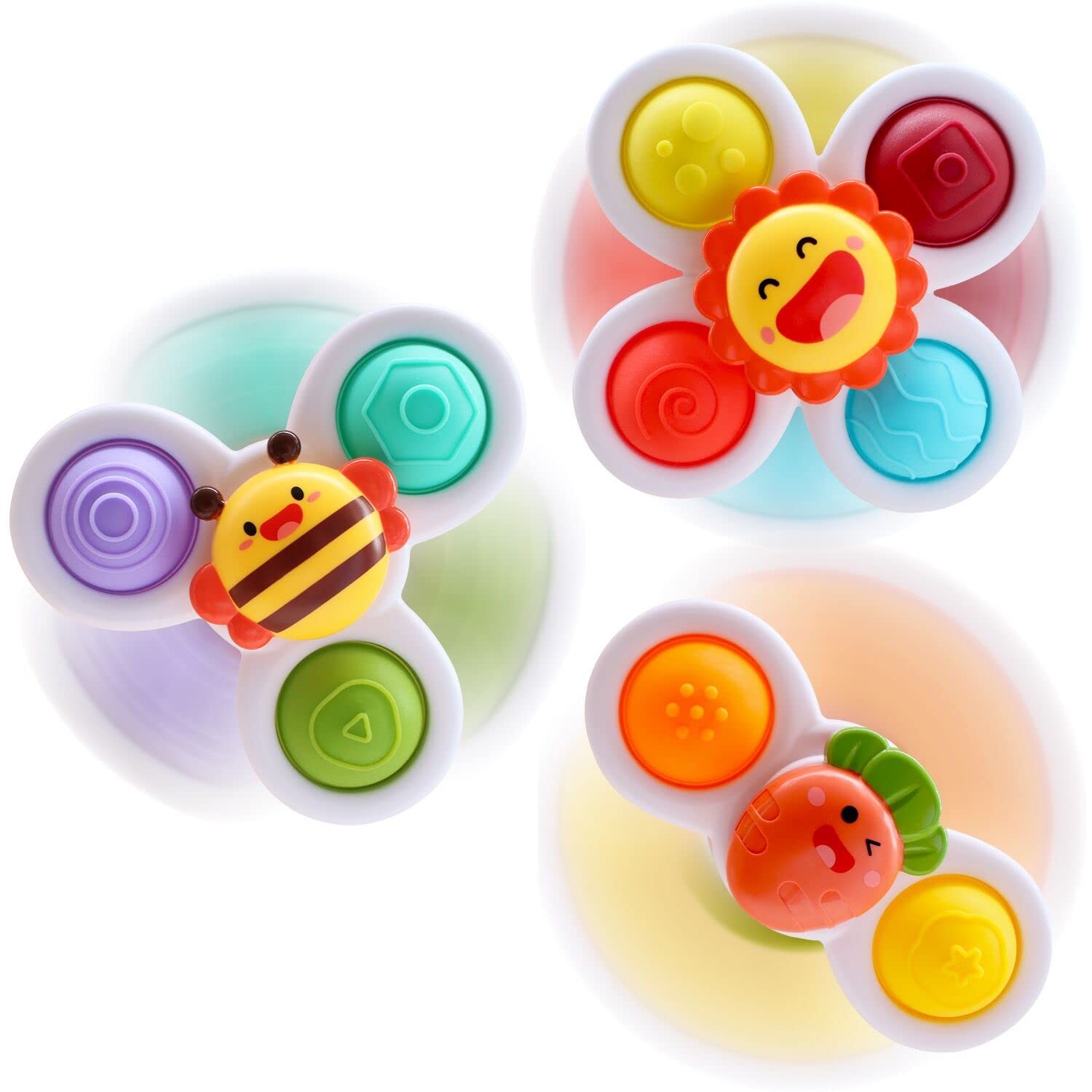 Baby Suction Cup Spinner Toy - 3pc Fidget Sensory Toy for Toddlers 1-3, Bath & Birthday Gift for Boys Girls