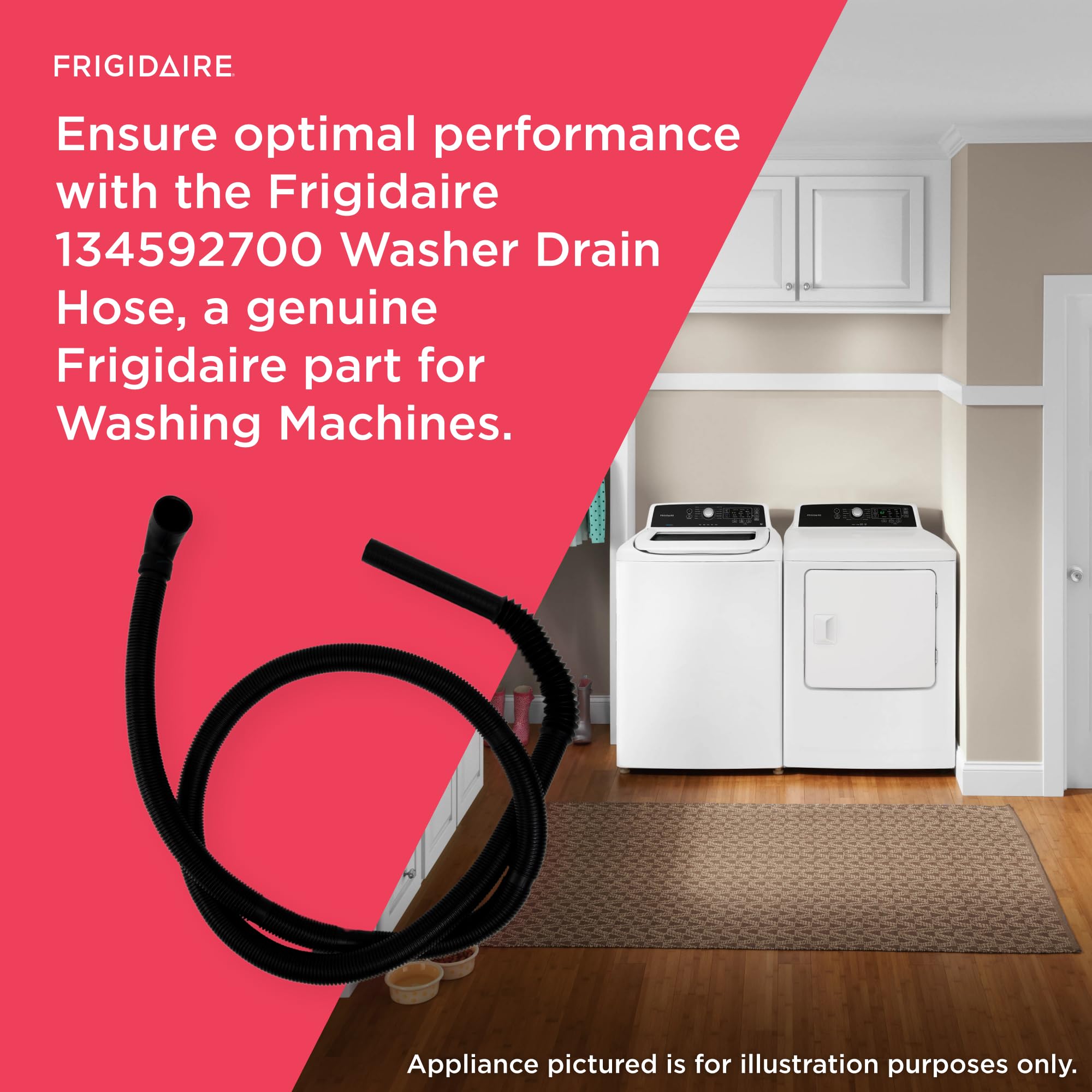 Frigidaire 134592700 Washing Machine Drain Hose Replacement - Universal Fit for Most Washers, Durable Black Rubber Hose (Perfect for Laundry Rooms, Basements & Apartments)