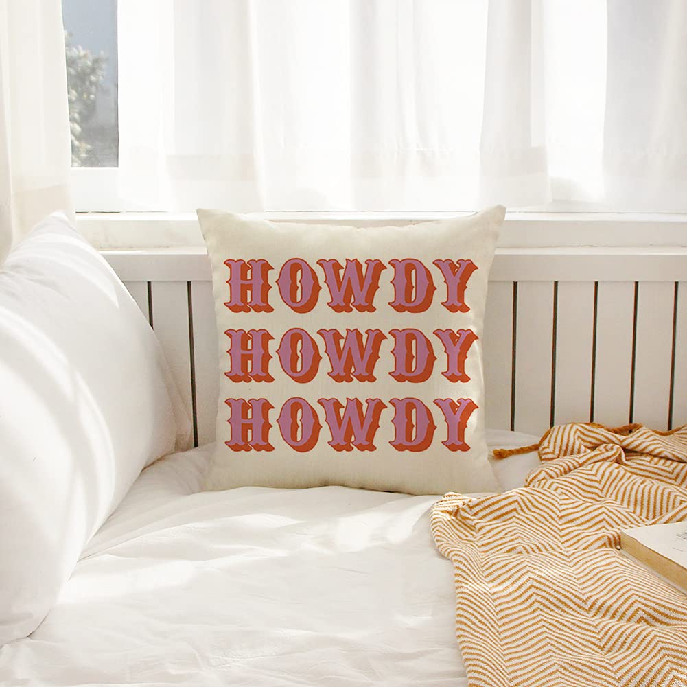 Farmhouse Rustic Pillow Covers 18x18 Inch - Howdy Howdy Quote Throw Pillow Cases for Couch, Sofa & Bed - Cozy Home Decor, Housewarming Gifts & Family Room Décor