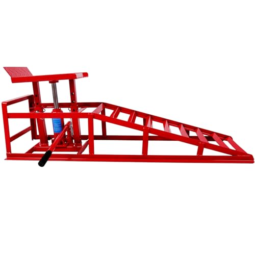 GARVEE 2PCS Heavy Duty Auto Car Truck Service Ramps - 12000lbs Capacity (5T), Adjustable Hydraulic Lift Ramps for Garage, Oil Changes & Vehicle Maintenance - Portable Frame Lift with 9.8-15 Inch Height (Red) - Perfect for DIY Repairs, Tire Rotation & Underbody Access