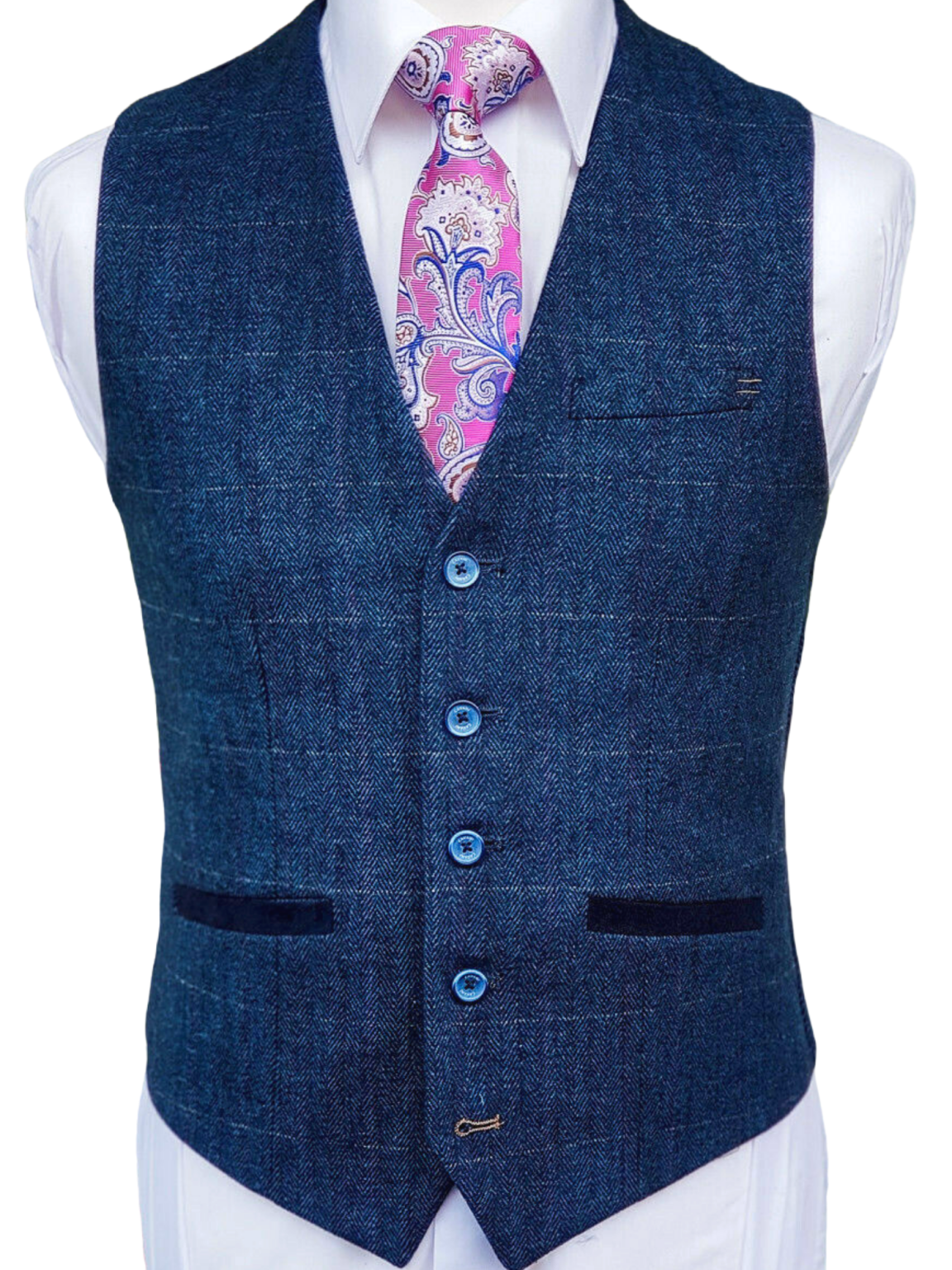 Blue Tweed Suit with Brown Waistcoat for Men | Cavani Carnegi Formal Business Attire | Perfect for Weddings, Office & Special Occasions