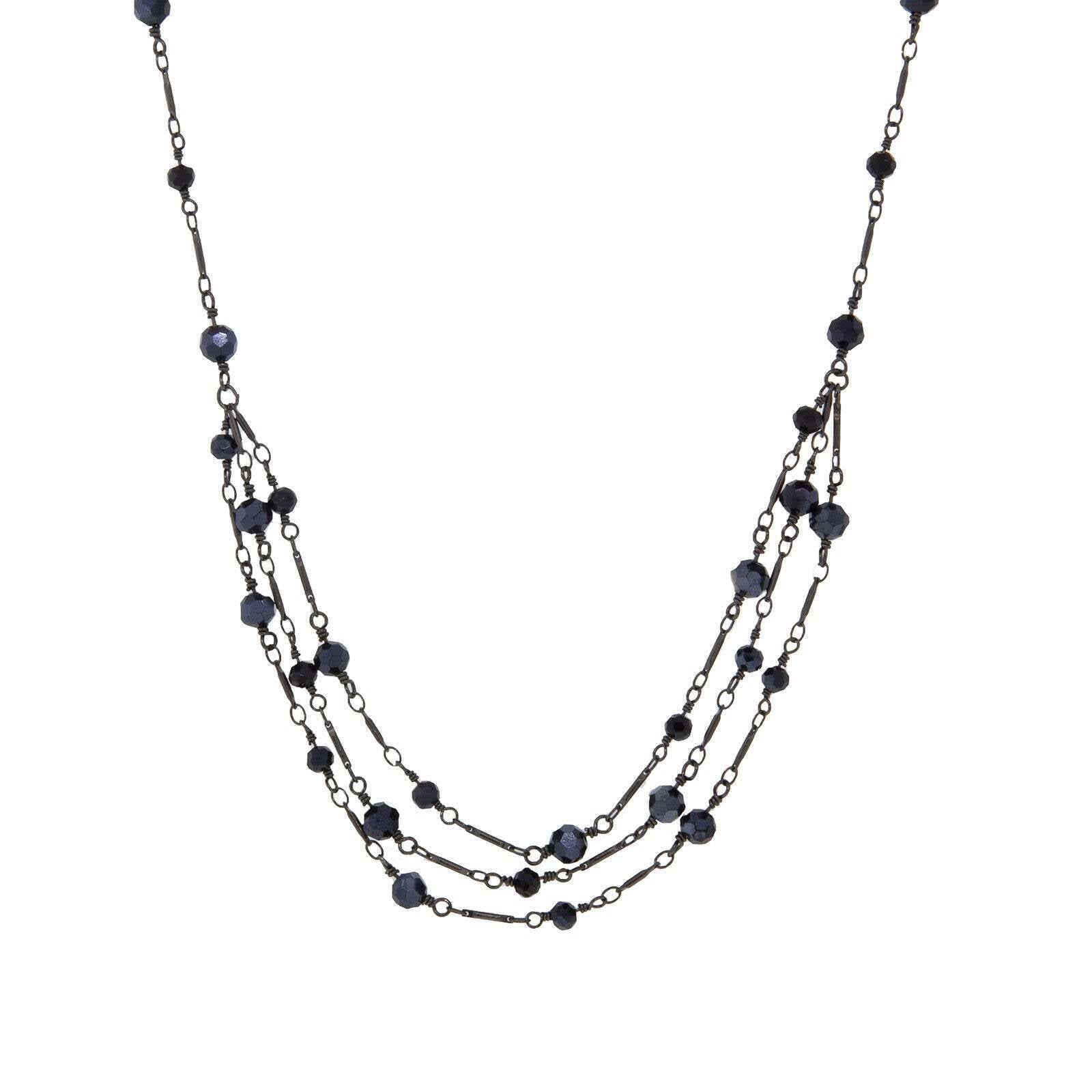 1928 Jewelry Hematite Beaded 3 Row Strand Necklace 16