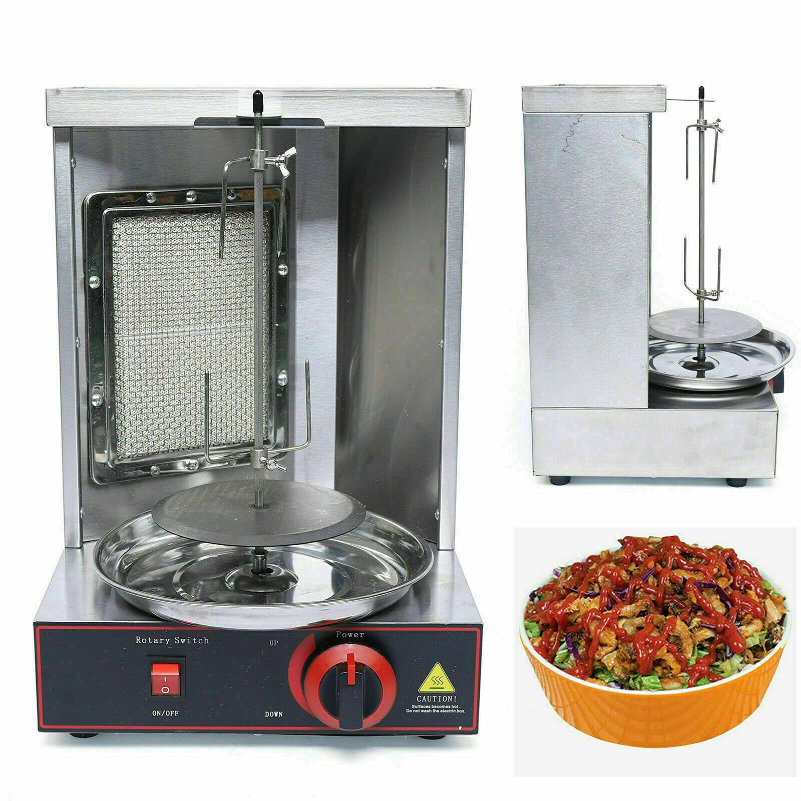 Commercial Gas Shawarma Machine - Vertical LPG Kebab Grill, Smokeless BBQ Rotisserie Oven with 1 Burner, 110V for Restaurants, Food Trucks & Catering Events