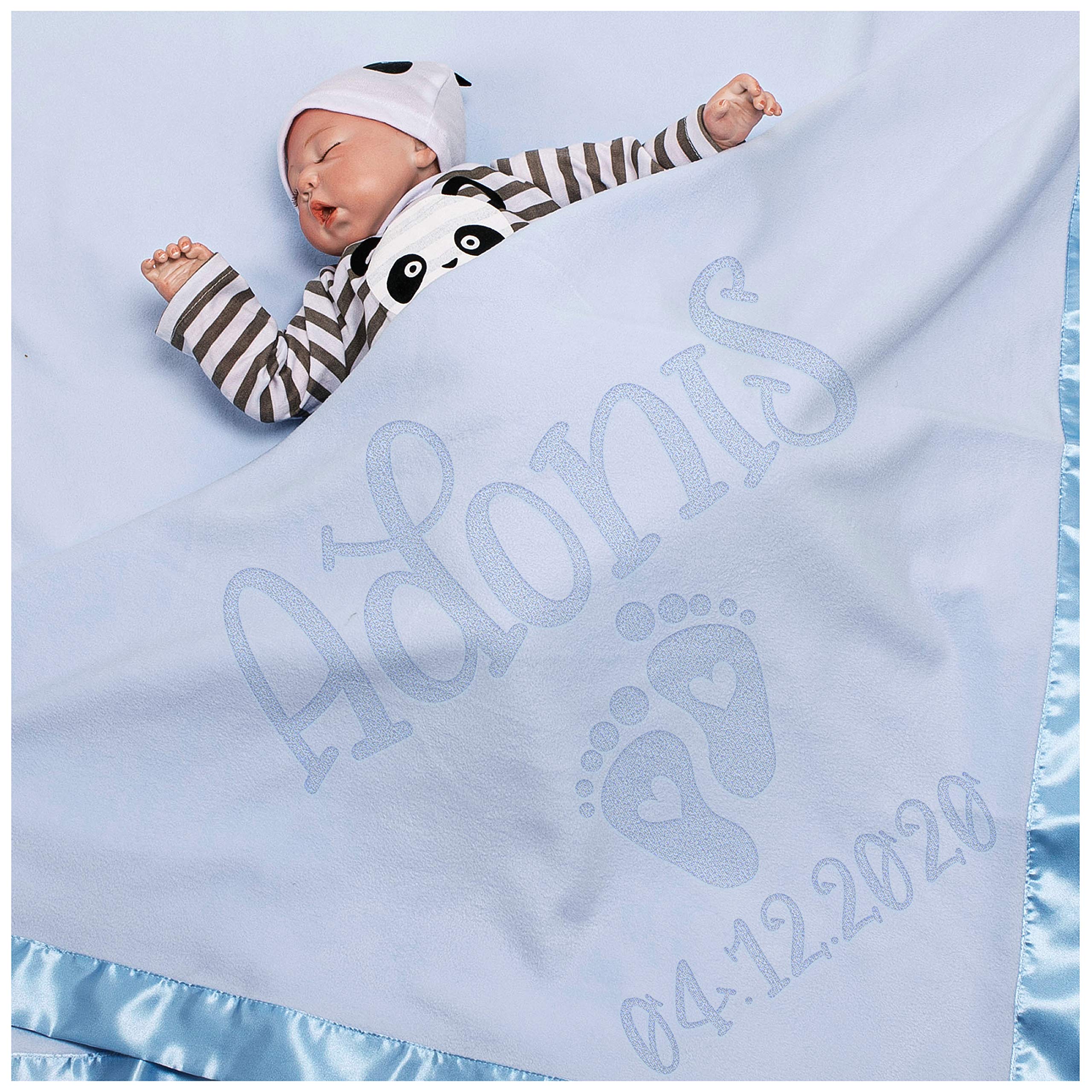 Personalized Baby Blankets for Boys with Name - 6 Custom Designs - Soft Fleece Receiving Blanket 36x36 Inches - Satin Trim, Blue - Perfect Baby Shower Gift & Newborn Welcome Present - Ideal for Nursery, Swaddling, and Photo Shoots