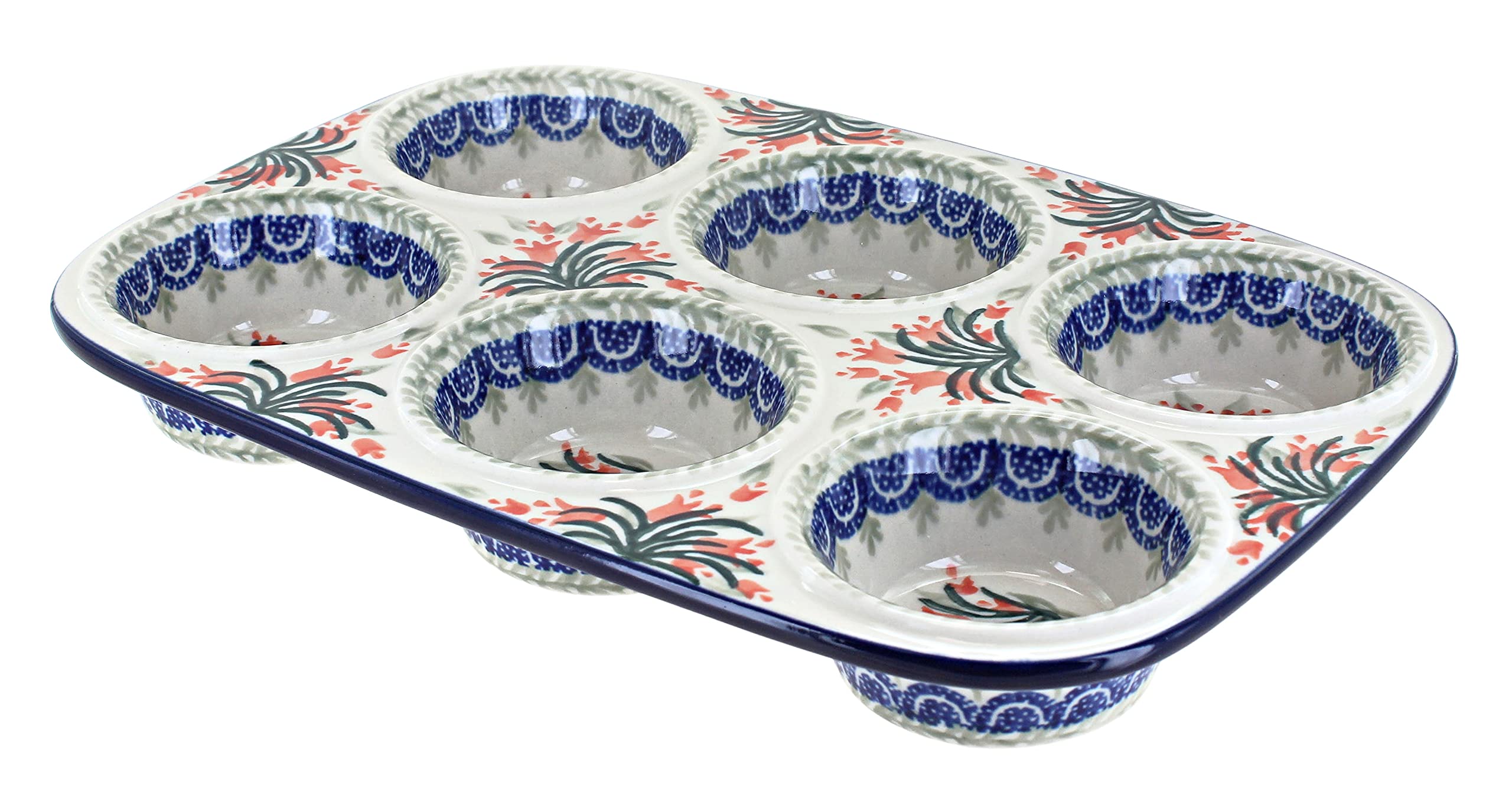 Blue Rose Polish Pottery Spring Tulip Muffin Pan - Non-Stick Baking Tray for Cupcakes, Muffins, and Mini Desserts - Perfect for Easter, Mother's Day, and Spring Baking