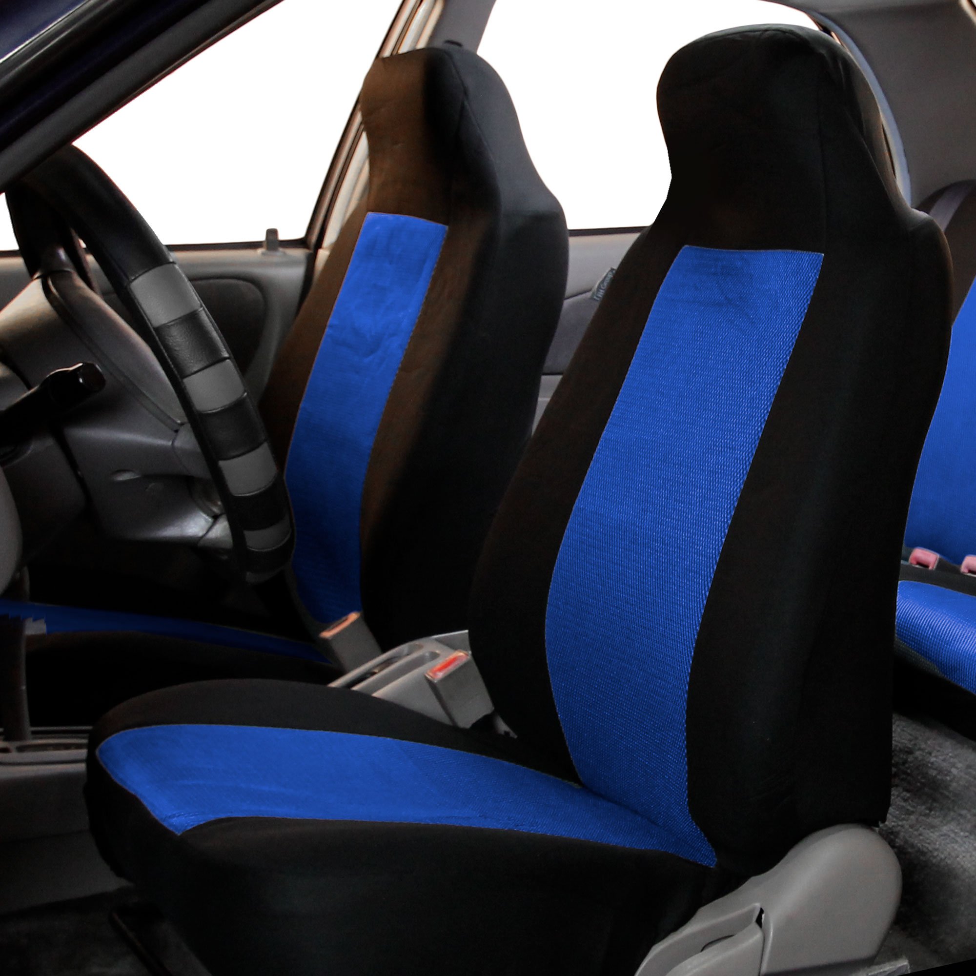 FH Group Universal Car Seat Covers - Washable High Back Design for SUV, Sedan, Van - Blue Cloth Covers for Comfort & Protection