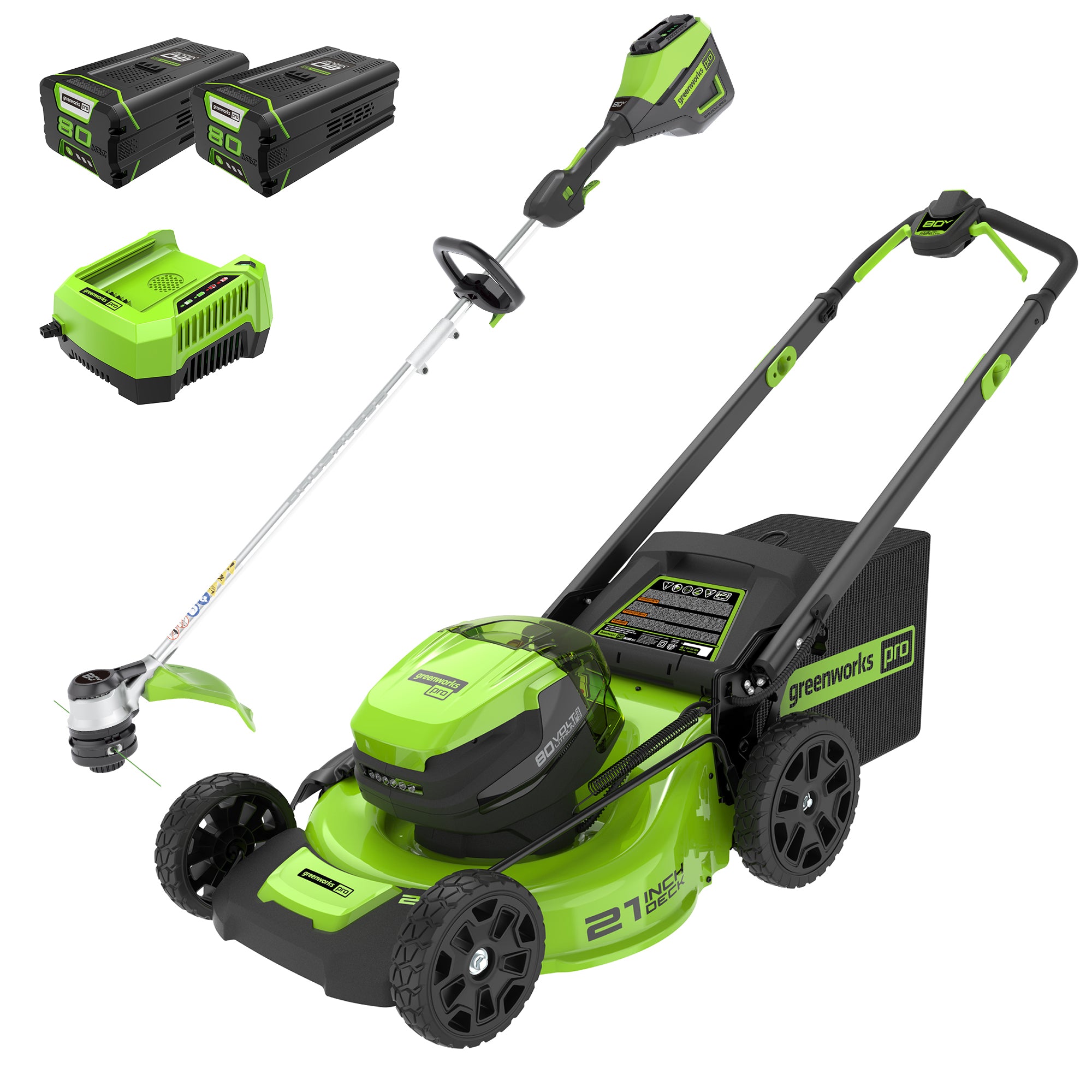 80V 21-Inch Cordless Battery 4-in-1 Push Lawn Mower & 16-Inch String Trimmer Combo Kit with (1) 4.0Ah Battery & (1) Rapid Charger - Perfect for Residential Lawn Care and Yard Maintenance