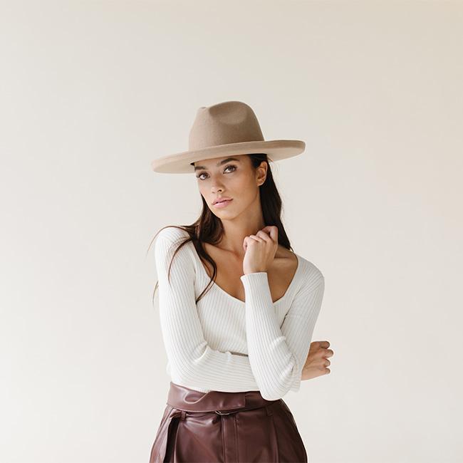 Maude Pencil Brim Hat in Tan - Vintage Style Women's Sun Hat for Beach, Outdoor & Summer Fashion