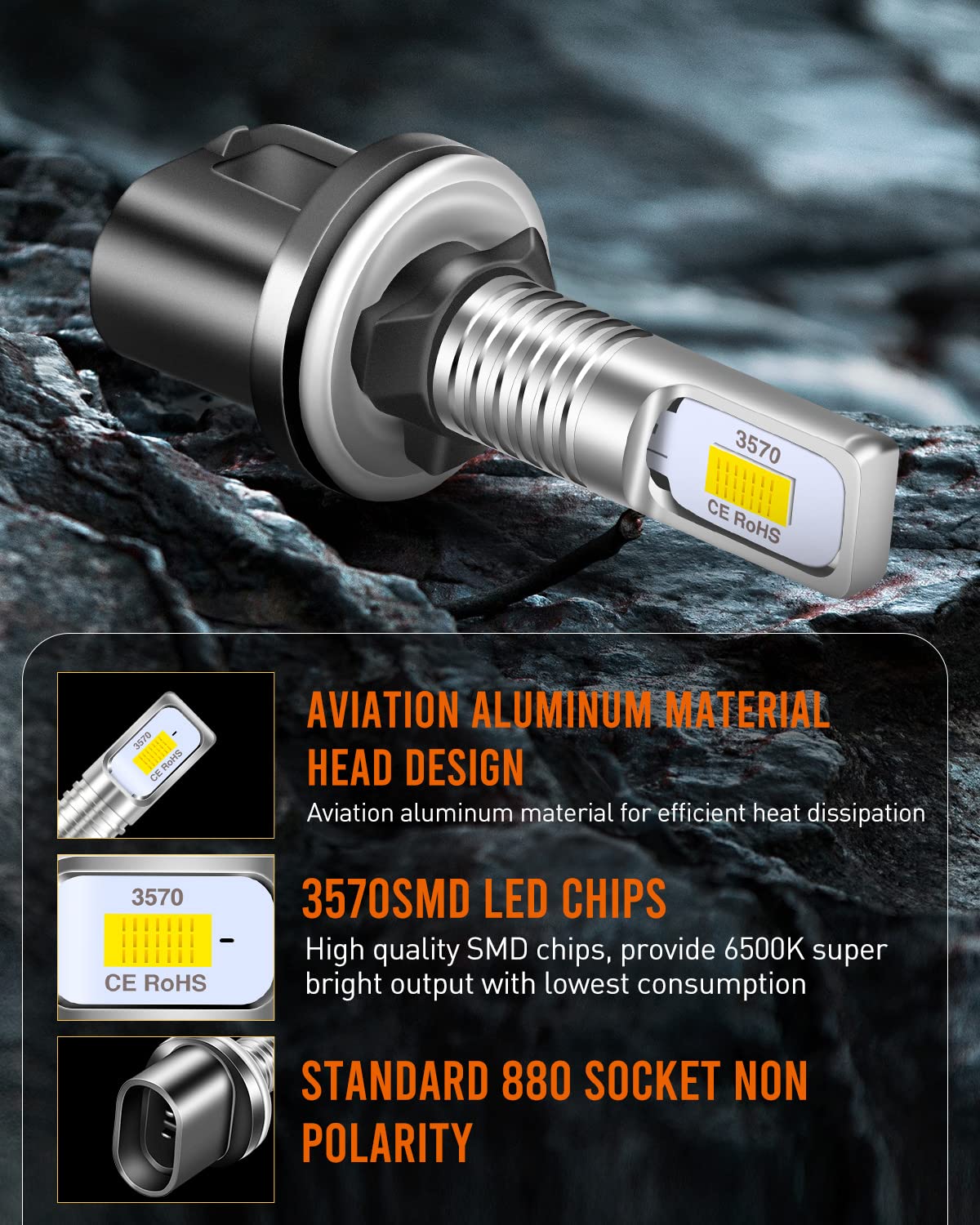 LUYED 880 LED Fog Light Bulbs - 6500K Xenon White Super Bright 886 890 892 893 Replacement Bulbs - Plug and Play - Pack of 2 - Perfect for Trucks, SUVs, and Off-Road Vehicles in Foggy or Low Visibility Conditions