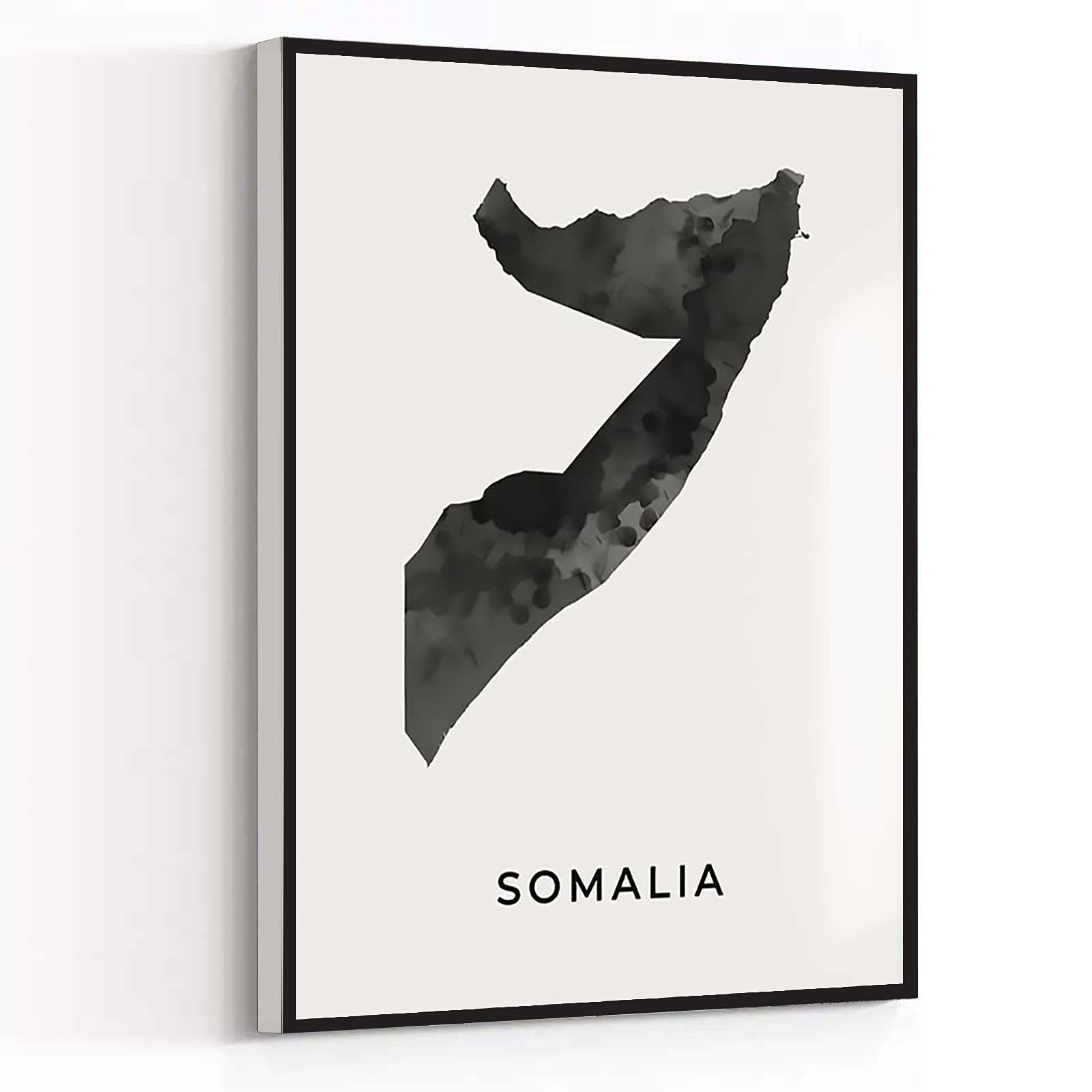 Black & White Somalia Map Art Poster - 8x12 Framed Canvas Wall Decor for Kitchen & Gifts
