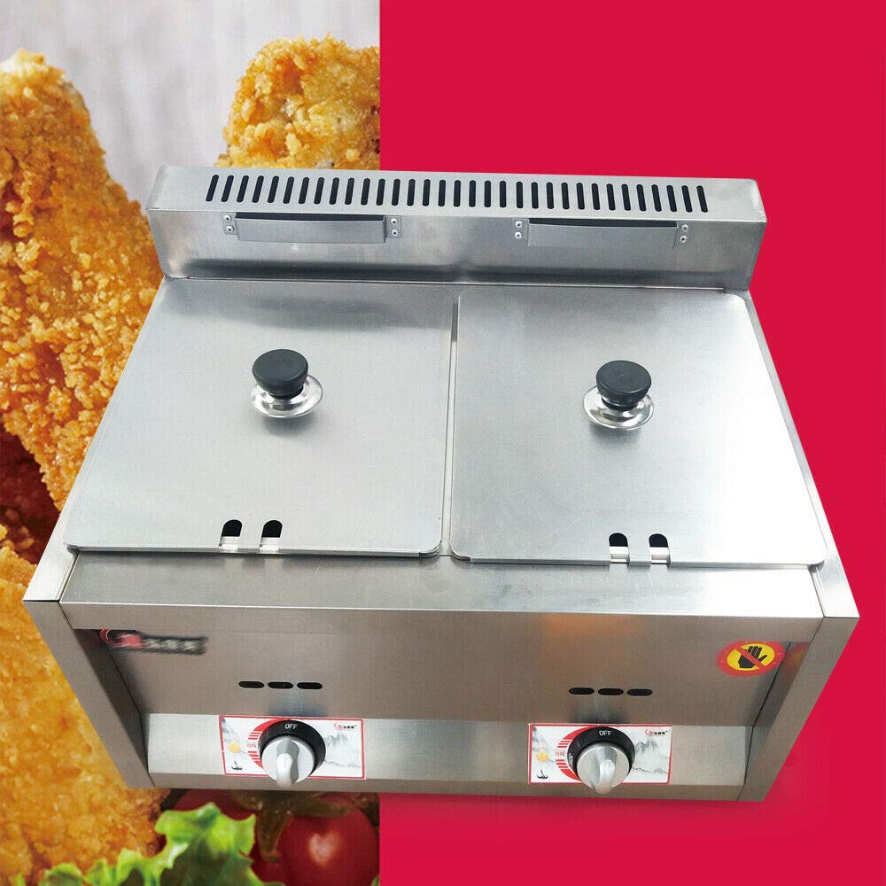 12L Commercial Stainless Steel Dual Tank Gas Deep Fryer - High Capacity Professional Countertop Frying Machine for Restaurants, Fast Food Shops & Supermarkets - Perfect for French Fries, Chicken Wings & Seafood Cooking