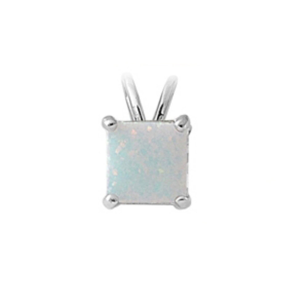 7mm Princess Cut Lab-Created White Opal Solitaire Pendant Necklace - 925 Sterling Silver Jewelry for Women, Wedding, Engagement Gift - Perfect for Anniversary, Valentine's Day & Special Occasions
