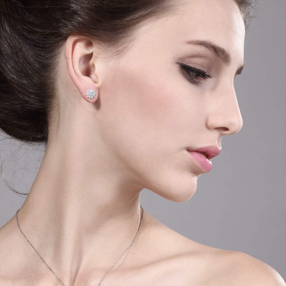Gem Stone King 18K White Gold Gemstone Birthstone & White Diamond Halo Stud Earrings for Women | Elegant White Gold Jewelry Gift for Anniversary, Birthday & Special Occasions