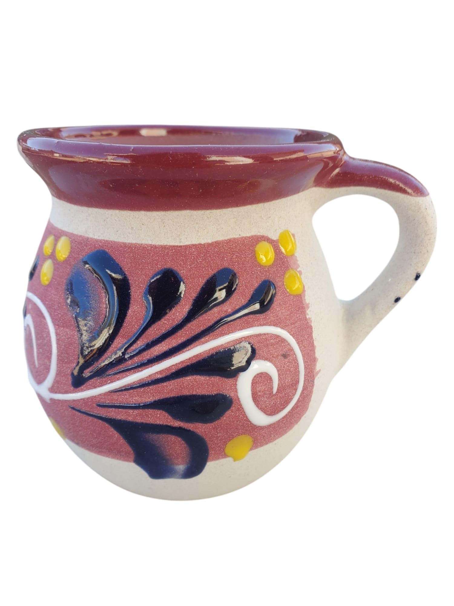 Hand-Painted Mexican Clay Mugs - Floral Ceramic Coffee Cups - Artisanal Handmade Talavera Jarritos (Single, Brown & Yellow) - Perfect for Coffee, Tea & Home Decor