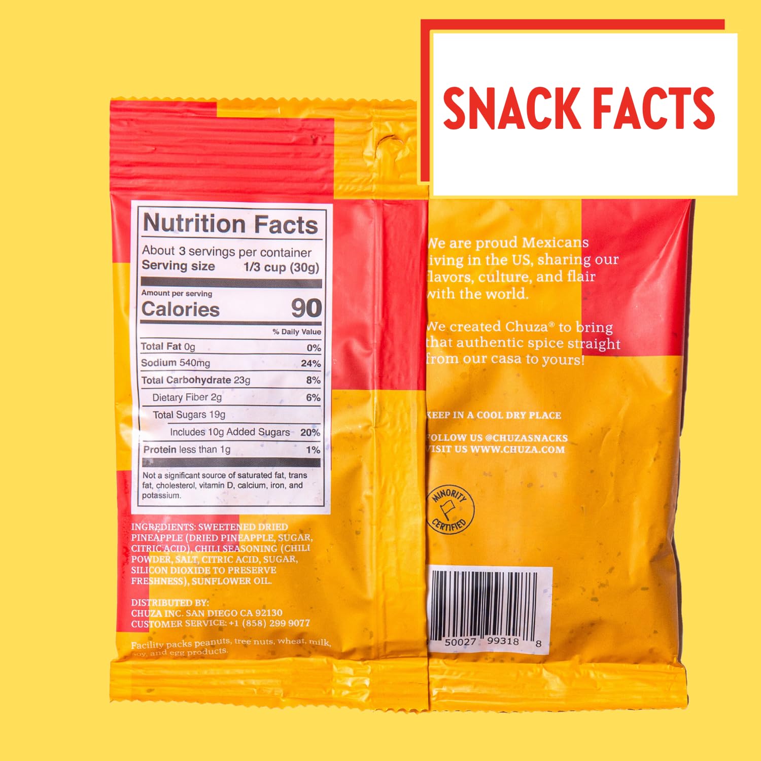 Spicy Dried Pineapple Bites with Chili - Mexican Candy Snack, Real Fruit Flavors, 3 oz Pack of 2 - Perfect for Lunchboxes, Road Trips & Healthy On-the-Go Snacking for Adults & Kids