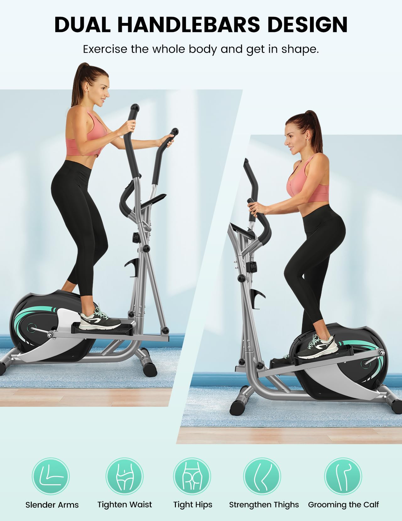 THERUN Magnetic Elliptical Machine for Home - Hyper-Quiet Compact Exercise Bike with 8-Level Resistance, 6KG Flywheel, Pulse Sensor & LCD Monitor - Perfect for Small Spaces, Home Gym & Cardio Workouts