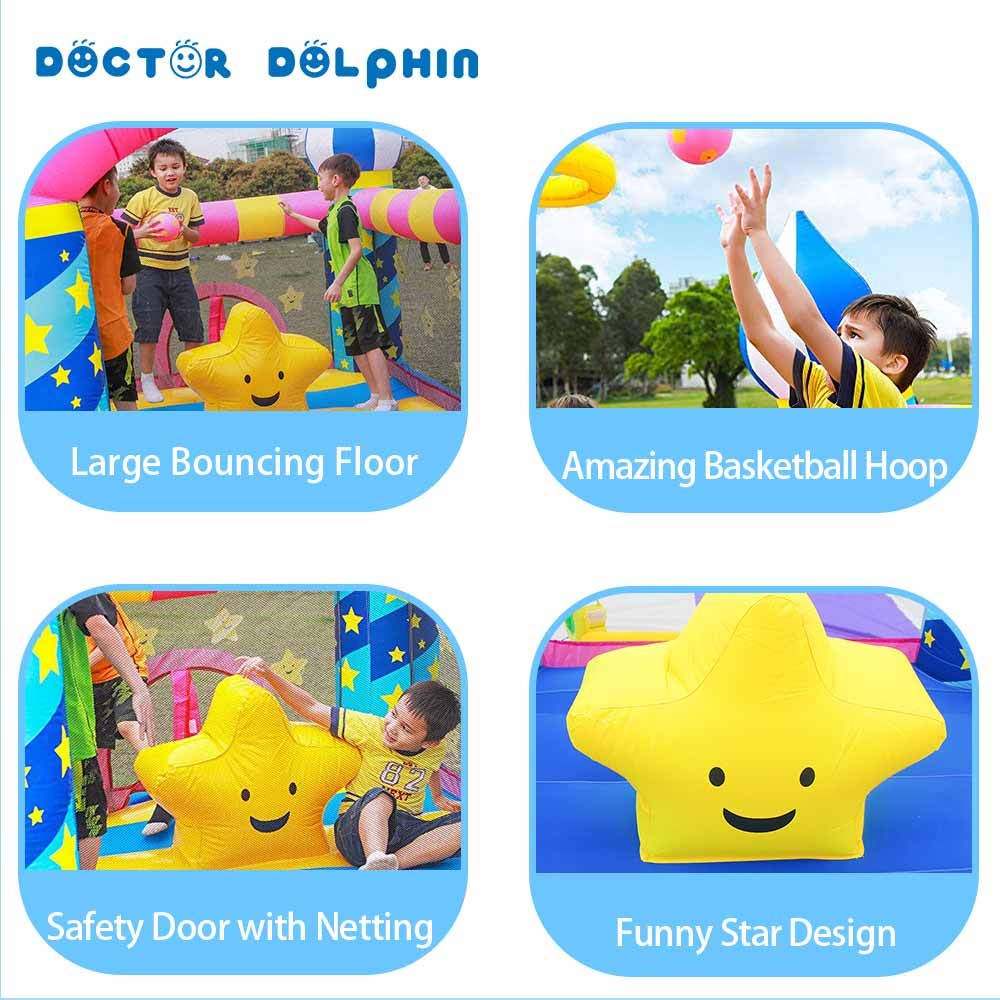 Doctor Dolphin Inflatable Bounce House for Kids - Toddler Play Center with Air Blower Pump - Perfect for Birthday Parties, Backyard Playdates & Indoor Entertainment