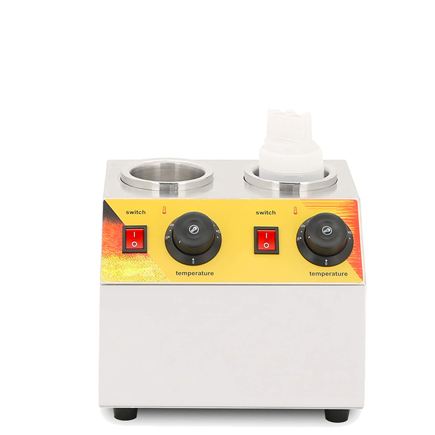 **550ml Electric Sauce Warmer Machine - Double Bottle Hot Cheese & Chocolate Dispenser for Fondue, Caramel, Fudge (Silver) - Perfect for Restaurants, Catering & Home Kitchen Use**