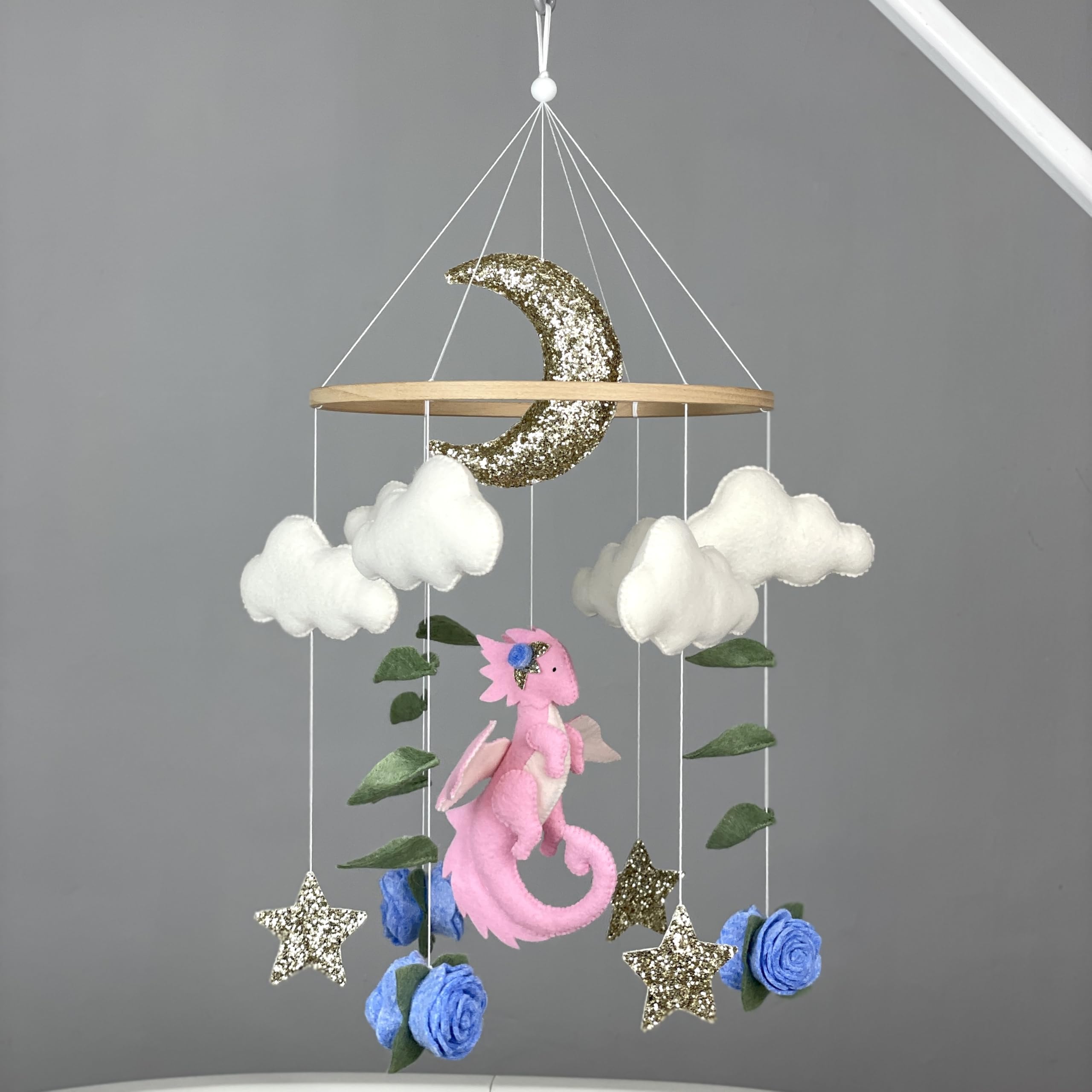 Pink Dragon Baby Crib Mobile - Fantasy Nursery Decoration for Baby Girls, Handmade Felt Dragon & Flower Mobile, Perfect Baby Shower Gift for Newborns (Ideal for Nursery Decor, Baby Room Themes & Newborn Gifts)