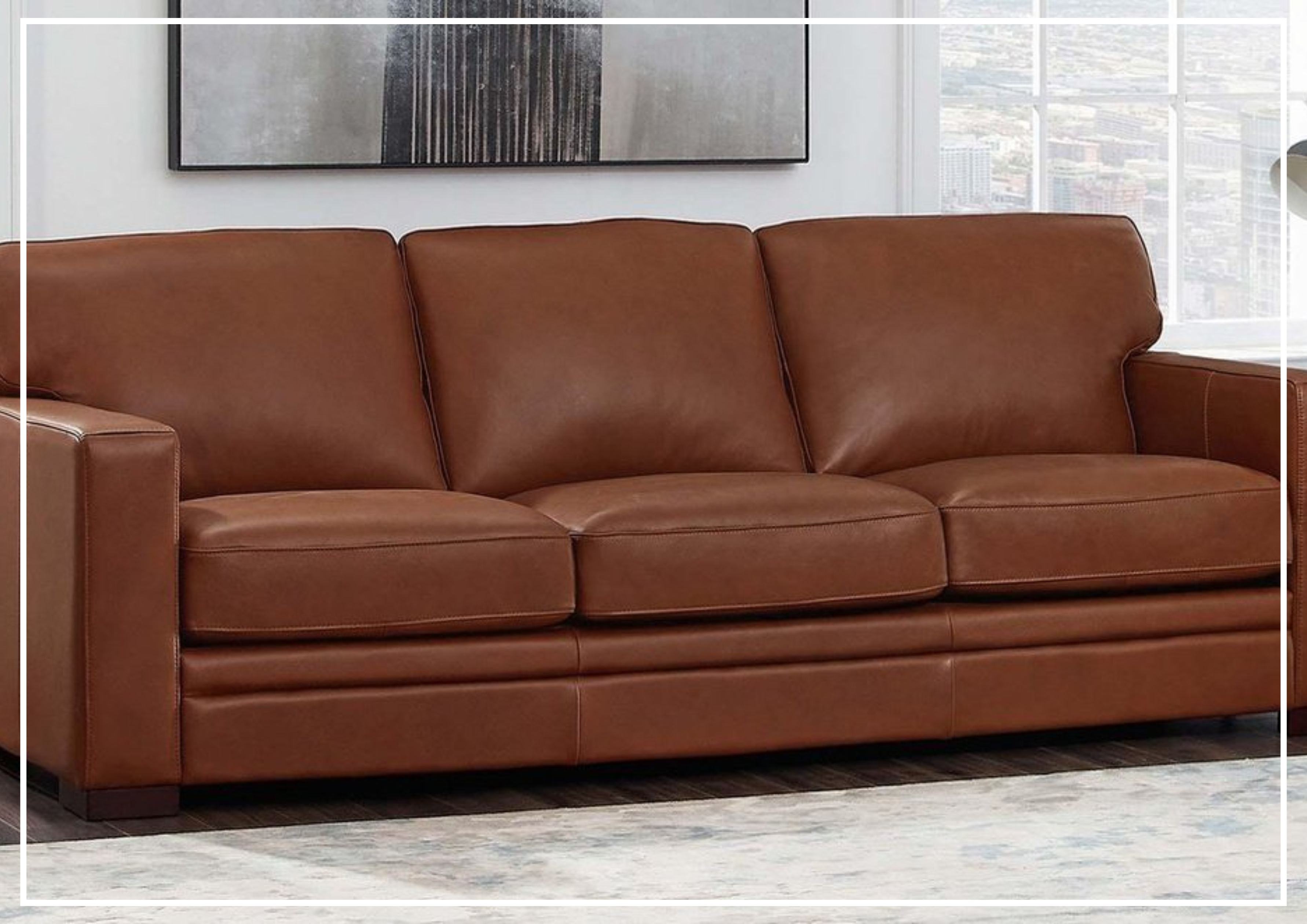Hydeline Dillon Brown Top Grain Leather 3-Seater Sofa with Track Arms - Luxurious Living Room Furniture for Modern Home Decor