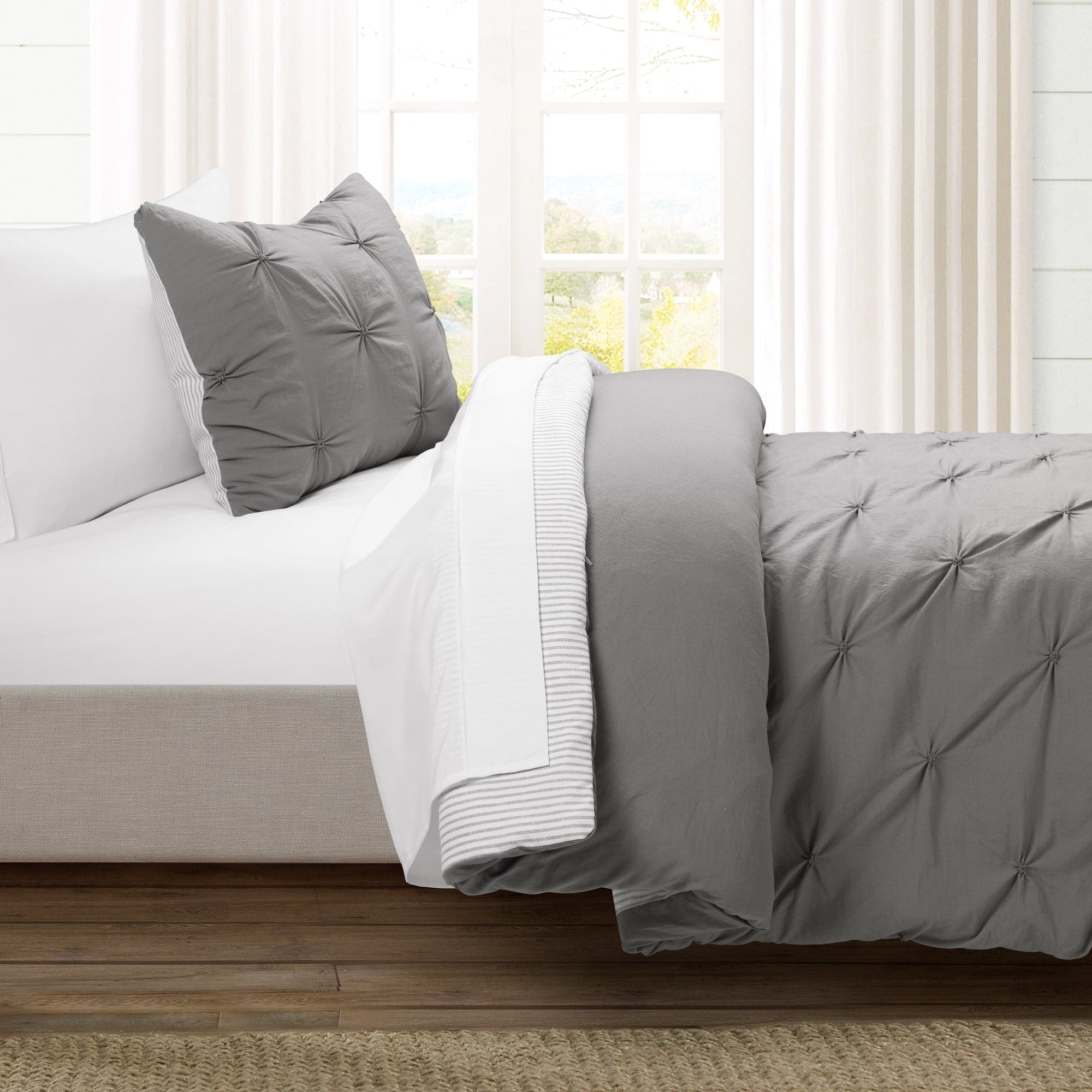Ravello Pintuck Reversible Comforter Bed in a Bag Set - Queen Size Luxury Bedding for Master Bedroom & Guest Room | Complete Comforter, Sheet Set & Pillow Shams
