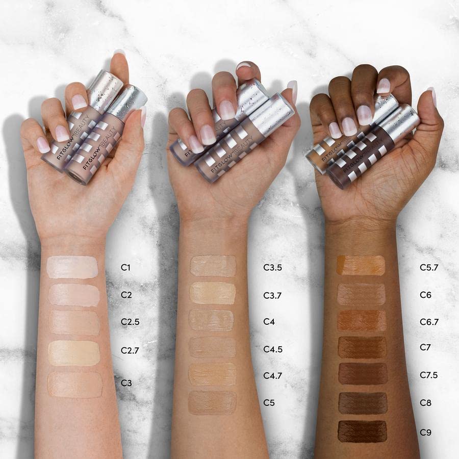 Fitglow Beauty Vegan Full Coverage Concealer - Natural Conceal+ for Dark Circles & Blemishes | Cruelty-Free, Clean Beauty (C3 Light Medium Cool, Peach Undertones) | Perfect for Everyday Makeup & Professional Looks