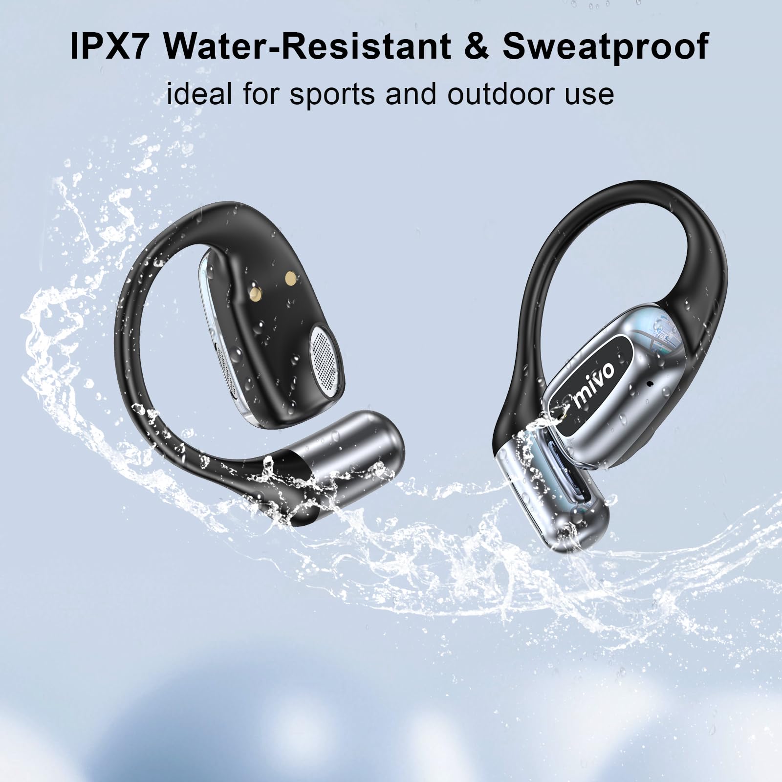 Mivo Open Ear Wireless Earbuds - Lightweight Comfortable Bluetooth Headphones with 16.2mm Audio Driver, ENC Noise Cancelling, IPX7 Waterproof for Running, Cycling & Workout - Sweat Resistant Sport Earphones