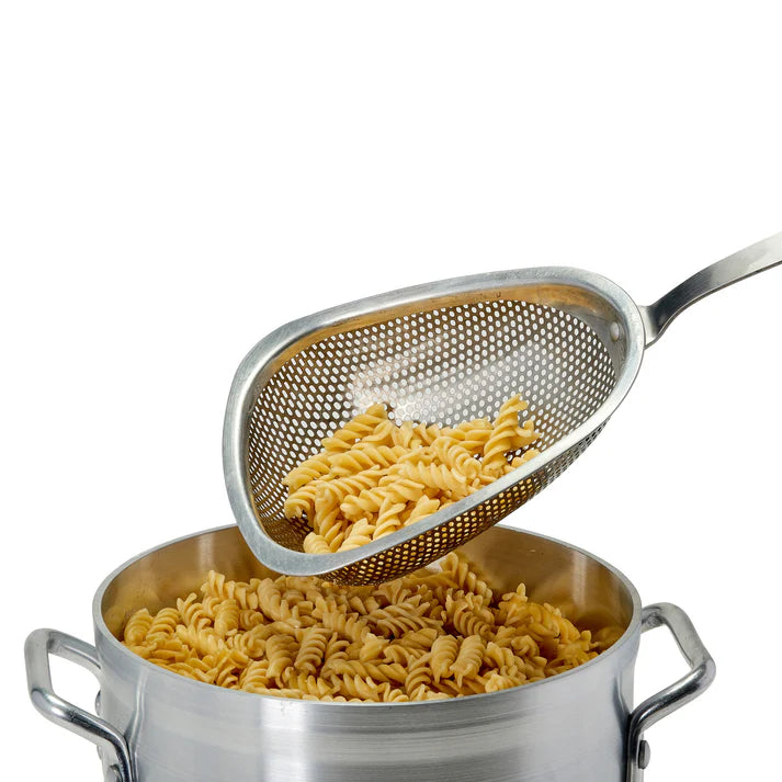 Winco 18 Colander Scoop - Stainless Steel Kitchen Strainer with Handle - Perfect for Draining Pasta, Vegetables & Fruits - Commercial & Home Use