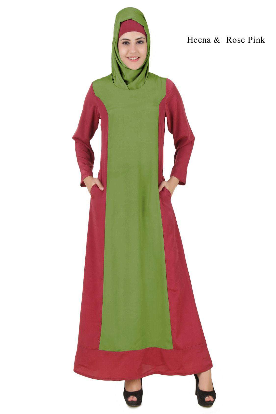 Arshi Slim Fit Rose Pink & Warm Grey Abaya - Elegant Muslim Dress for Women | Perfect for Prayer, Mosque & Special Occasions
