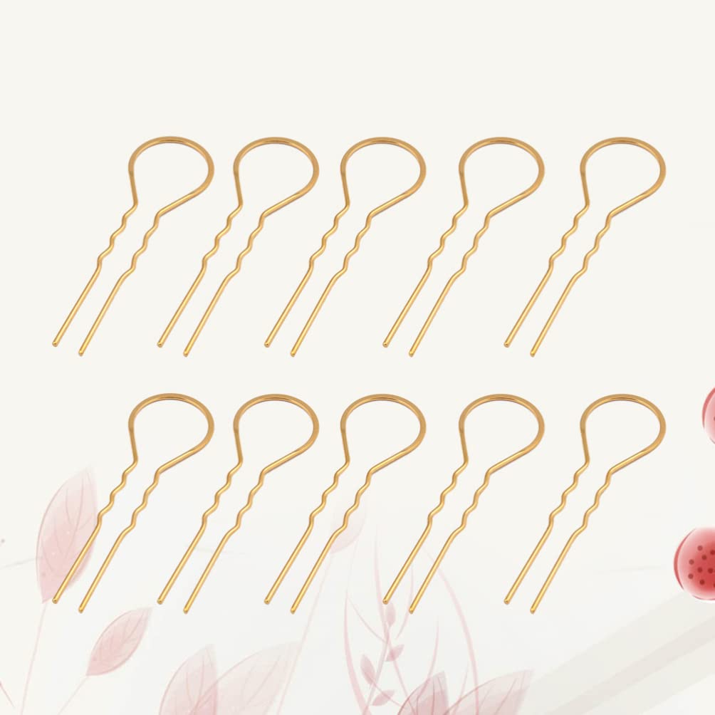 FRCOLOR 10pcs U-Shaped Hair Pins - Metal Bun Hairpins & Wavy Bobby Pins for Women & Girls - DIY Hair Accessories & Headpieces (Golden) - Perfect for Updos, Braids, Weddings & Everyday Styling