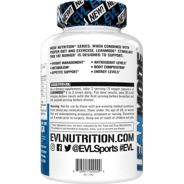 EVLution Nutrition LeanMode Fat Burner & Weight Loss Supplement - 90 Capsules (30 Servings) for Metabolism Boost & Energy Support - Perfect for Fitness & Diet Goals