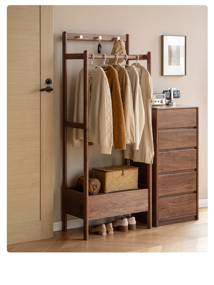 Premium Black Walnut & Oak Solid Wood Floor-to-Ceiling Clothes Storage Rack - Heavy-Duty Garment Organizer for Bedroom, Closet, or Entryway