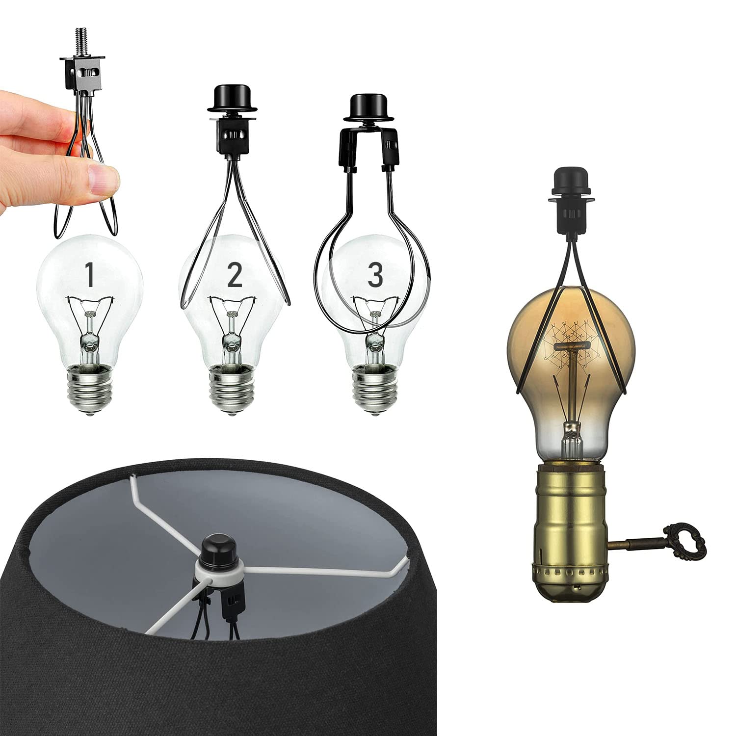 4PCS Black Clip-On Lamp Shades - Round Light Bulb Covers for DIY Lighting Projects - Perfect for Bedroom, Living Room, and Home Decor