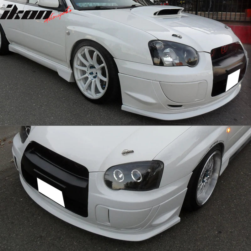 2004-2005 Subaru Impreza WRX STI Style Front Bumper Lip & Side Covers - Durable PU Material for Enhanced Aerodynamics & Sporty Look - Perfect for Street Racing & Car Shows