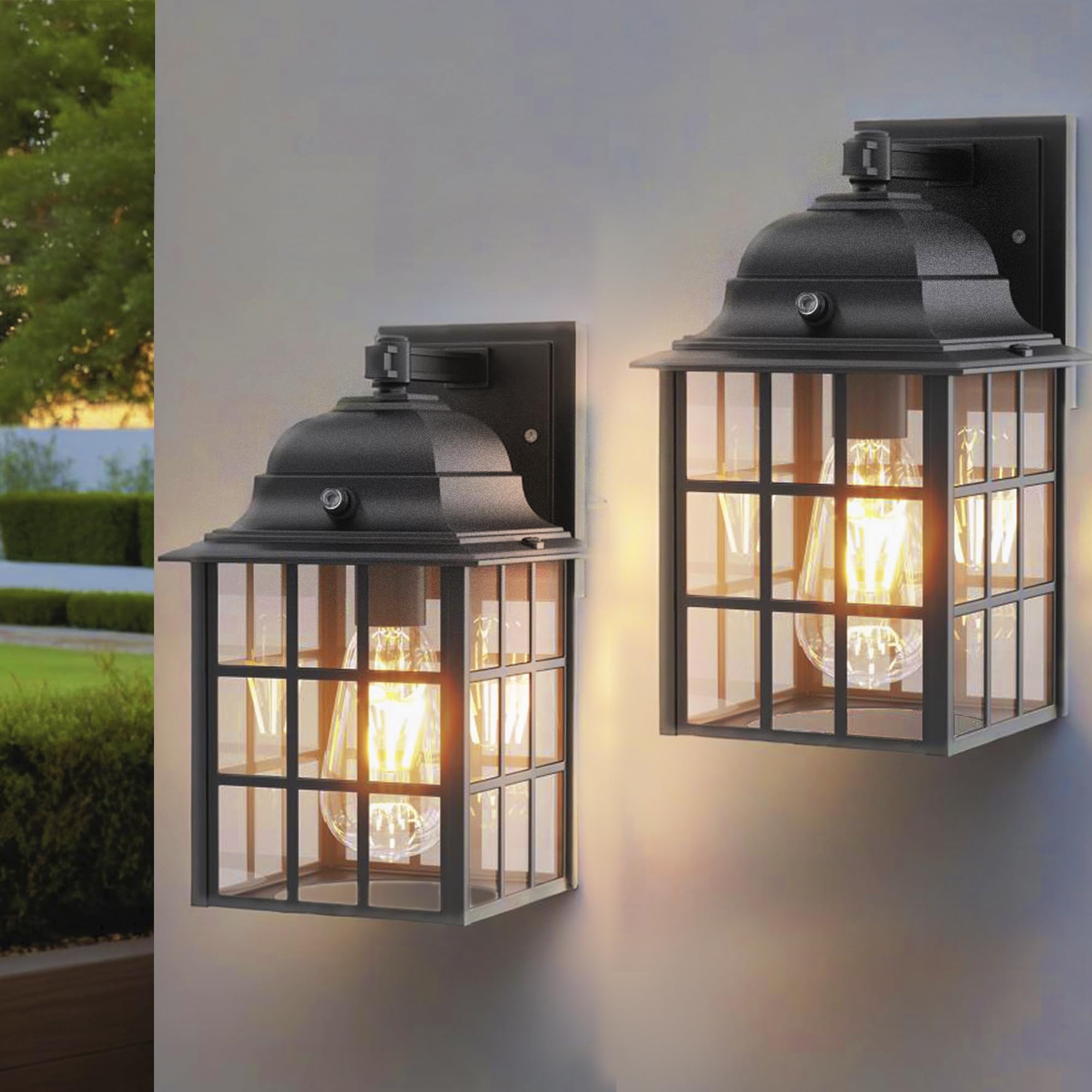 Dusk to Dawn Outdoor Lights - 2 Pack Waterproof Black Aluminum Garage Lighting Fixtures, Anti-Rust & Weatherproof for House, Cottage, Patio, Deck, and Garden - Perfect for Nighttime Safety and Ambiance