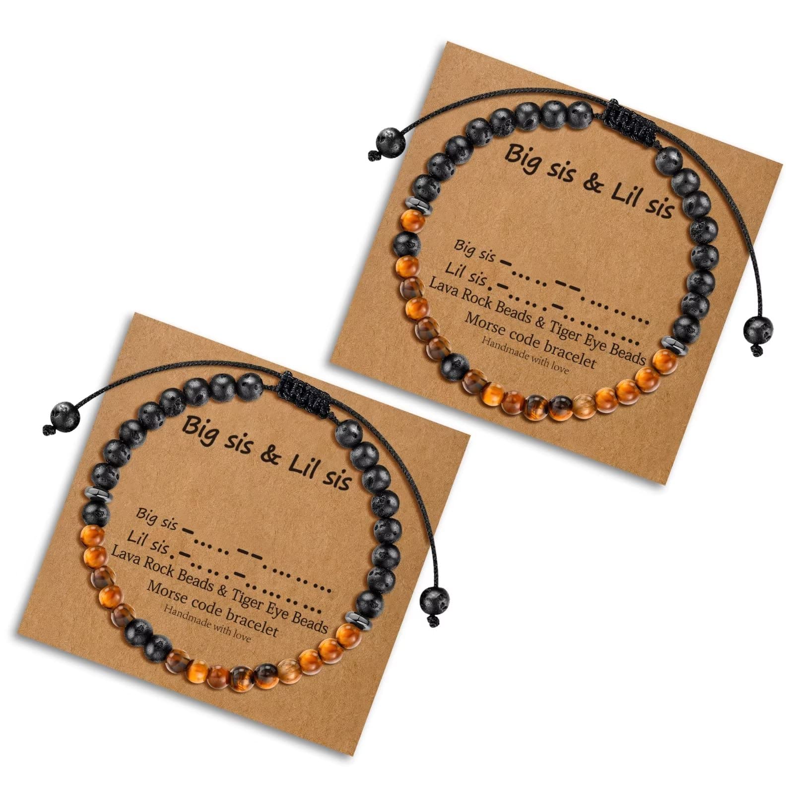 Morse Code Bracelets for Women - 2pcs Tiger Eye Beaded & Lava Rock Friendship Bracelets, Inspirational Birthday Gifts for Best Friend, Perfect for Daily Wear, Meditation, and Special Occasions