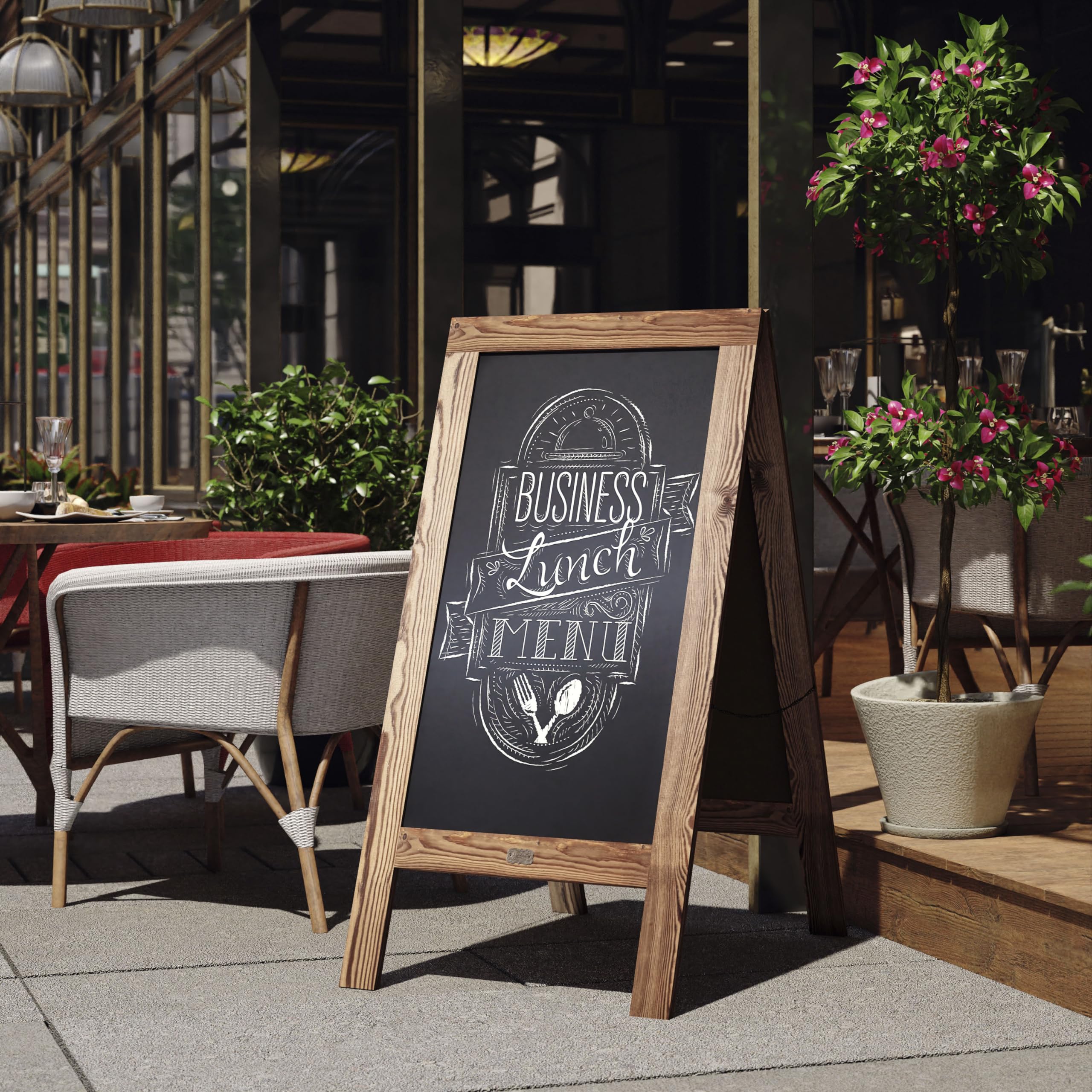 Vintage Wooden A-Frame Chalkboard Sign Set - Torched Brown 48x24 Inches, Indoor/Outdoor Magnetic Chalkboard with 8 Chalk Markers, 10 Stencils & 2 Magnets - Perfect for Coffee Shops, Restaurants, Weddings, and Retail Store Displays