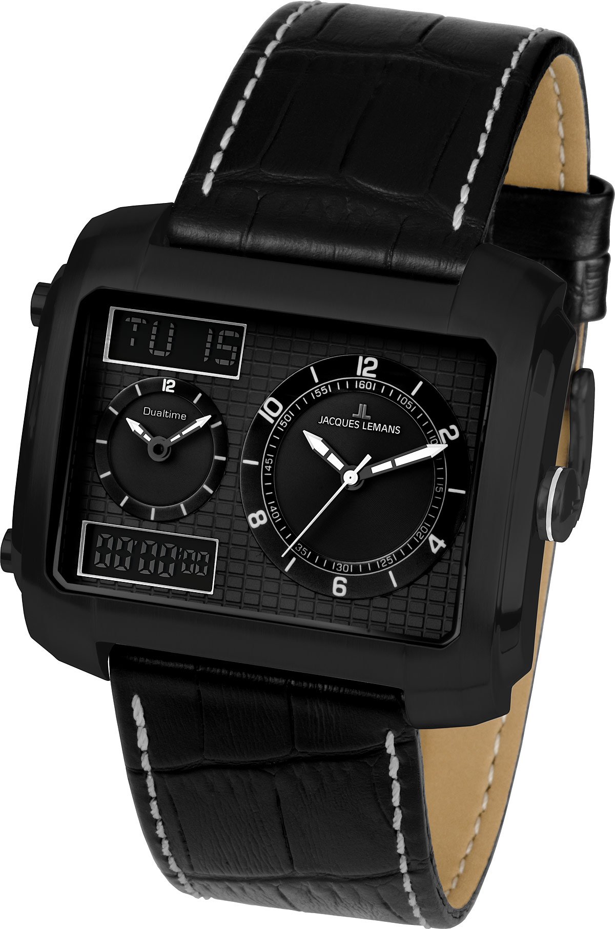 Jacques Lemans Men's Sports Madrid Dual Time Quartz Watch 1-1708C with Genuine Leather Strap - Perfect for Business, Travel & Outdoor Adventures
