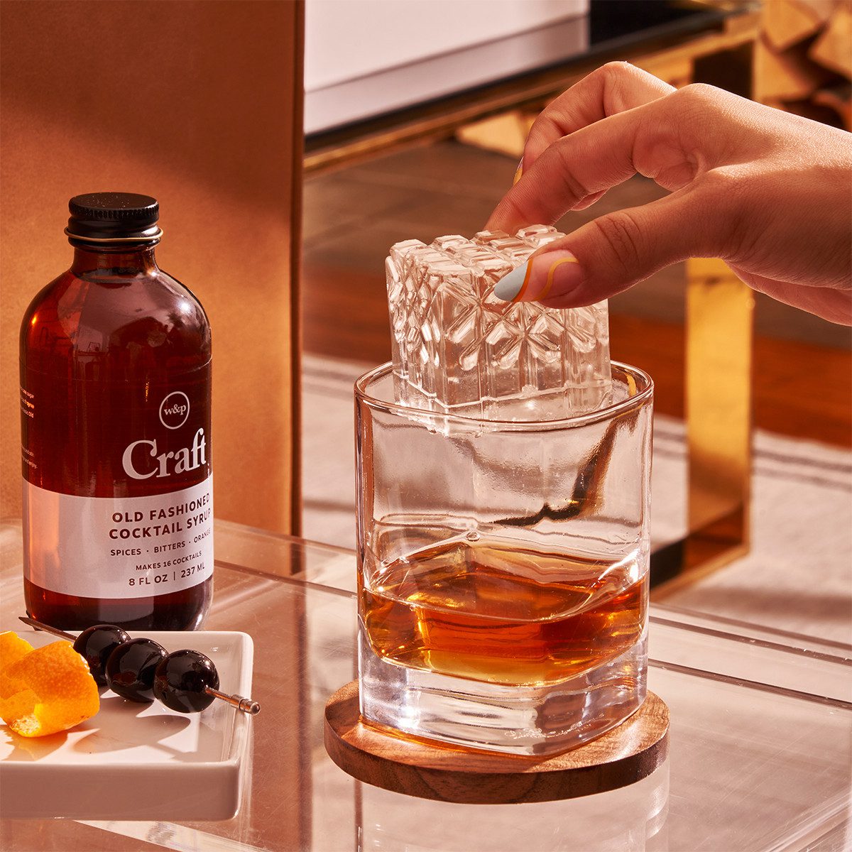 Premium W&P PEAK Cocktail Ice Tray - Charcoal Etched Cube Mold for Whiskey, Bourbon & Cocktails | Perfect for Home Bars & Entertaining