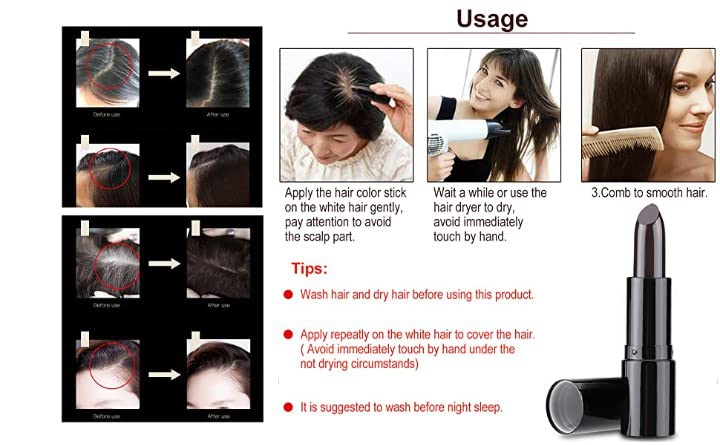 Hair Root Touch-Up Stick - Quick Cover for Thinning Hair & Hair Loss, Temporary Hair Dye Concealer Pen (Black) | Perfect for Daily Use, Travel & On-The-Go Hair Coverage