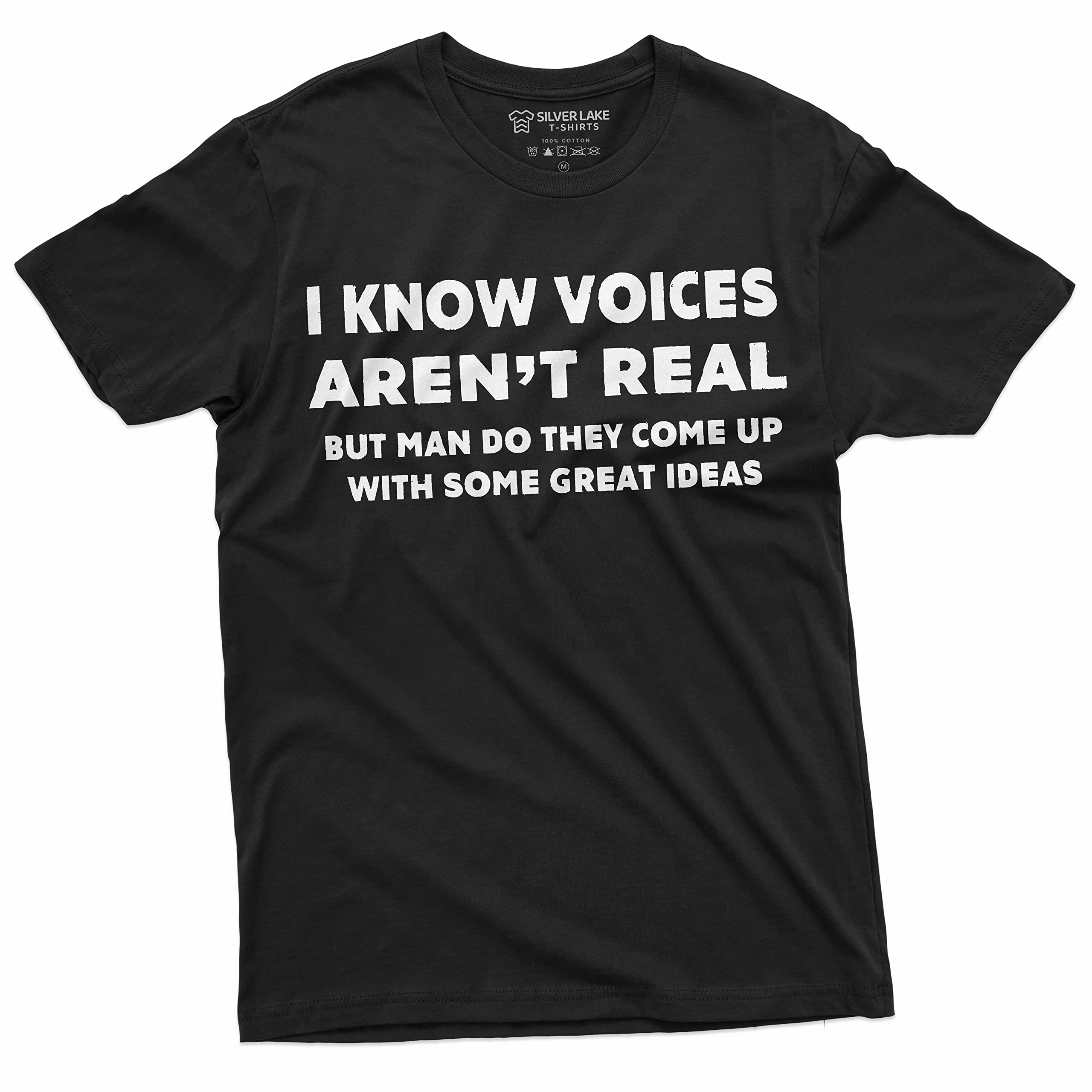 Funny 'Voices Aren't Real' T-Shirt for Men - Humorous Birthday Gift Tee with Sarcastic Saying - Perfect for Casual Wear, Gag Gifts & Stand-Up Comedy Fans